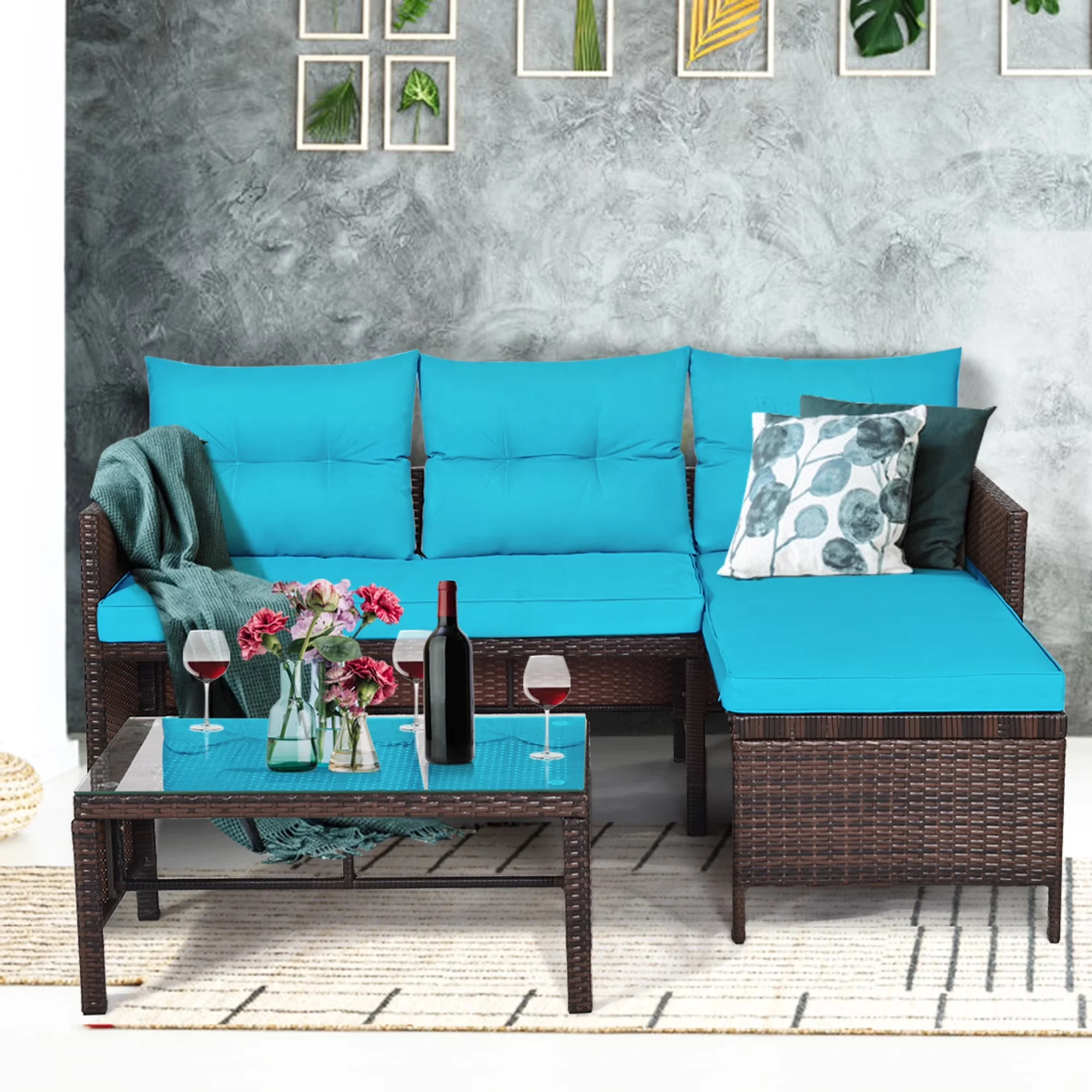 Outdoor Sofas Sectional Essential - Brown Wicker, Steel, Polyester, Fabric, Rattan Model FA8D18