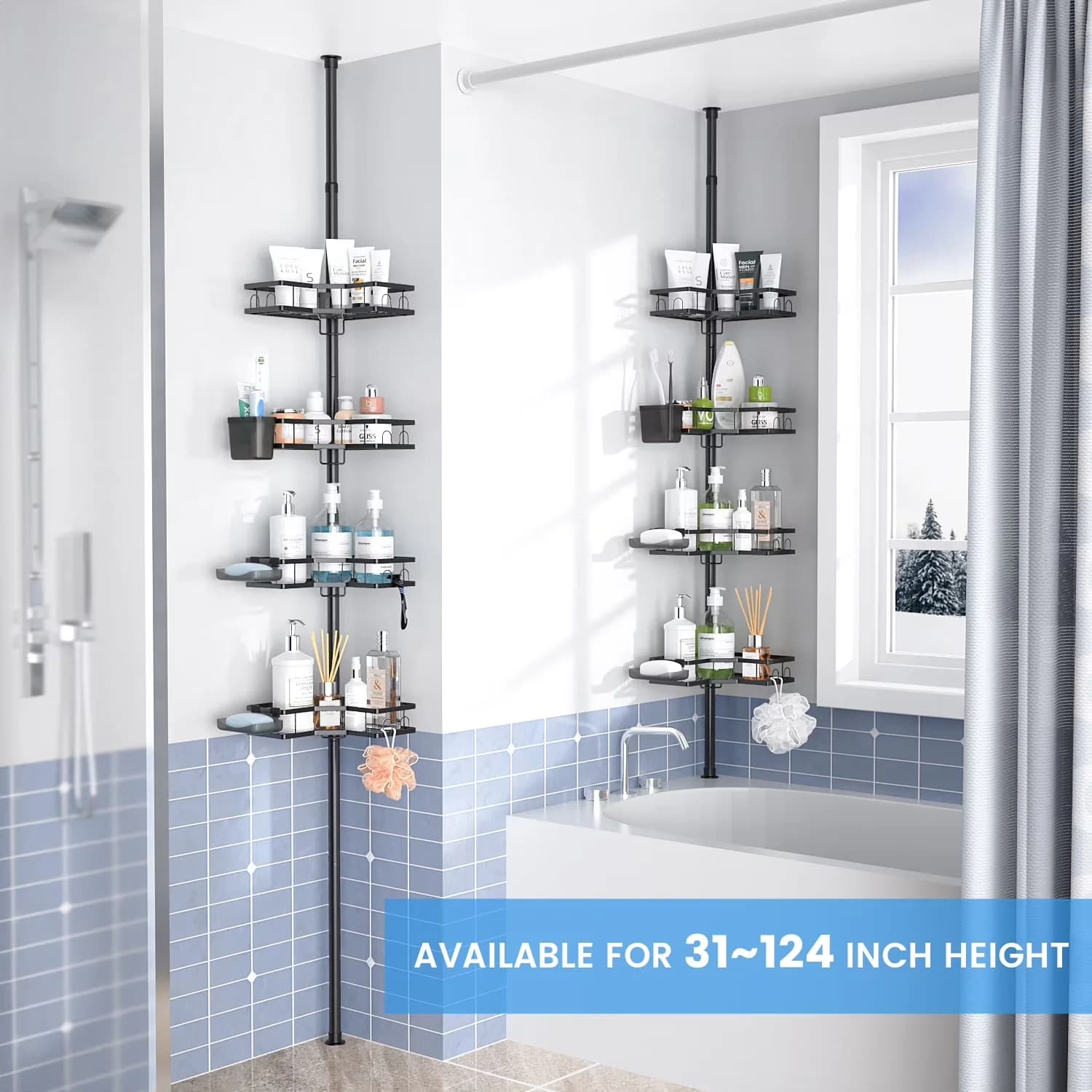 Quality Bathroom Renovation with Rust Resistant, Shower Caddy - Black Stainless Steel Model F8C72A