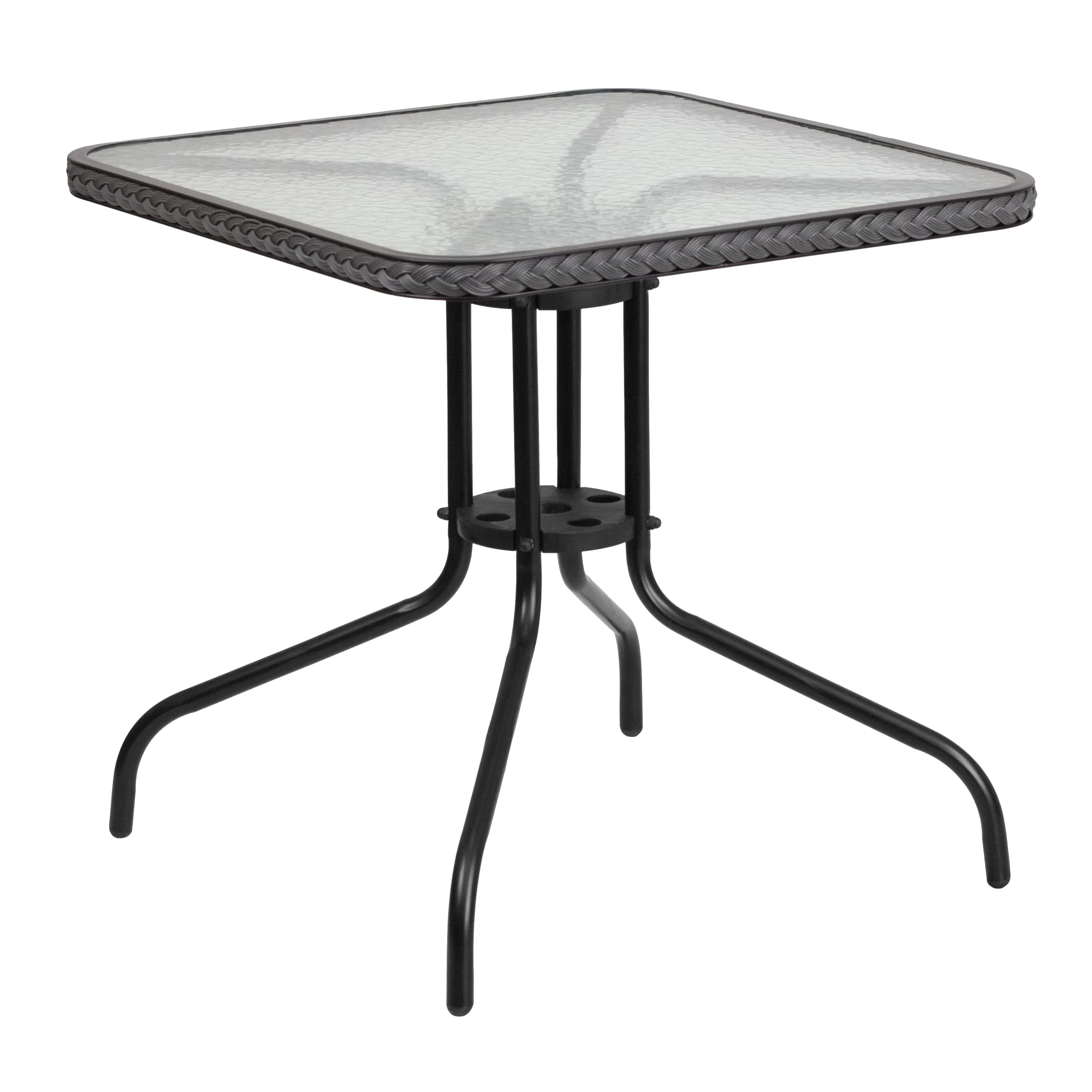 Patio Dining Set Quality with 5mm Thick Glass, 28" Square Tempered Glass Metal Table - Glass, Metal, Aluminum, Steel, Plastic, Rattan... Model 1DB9A3