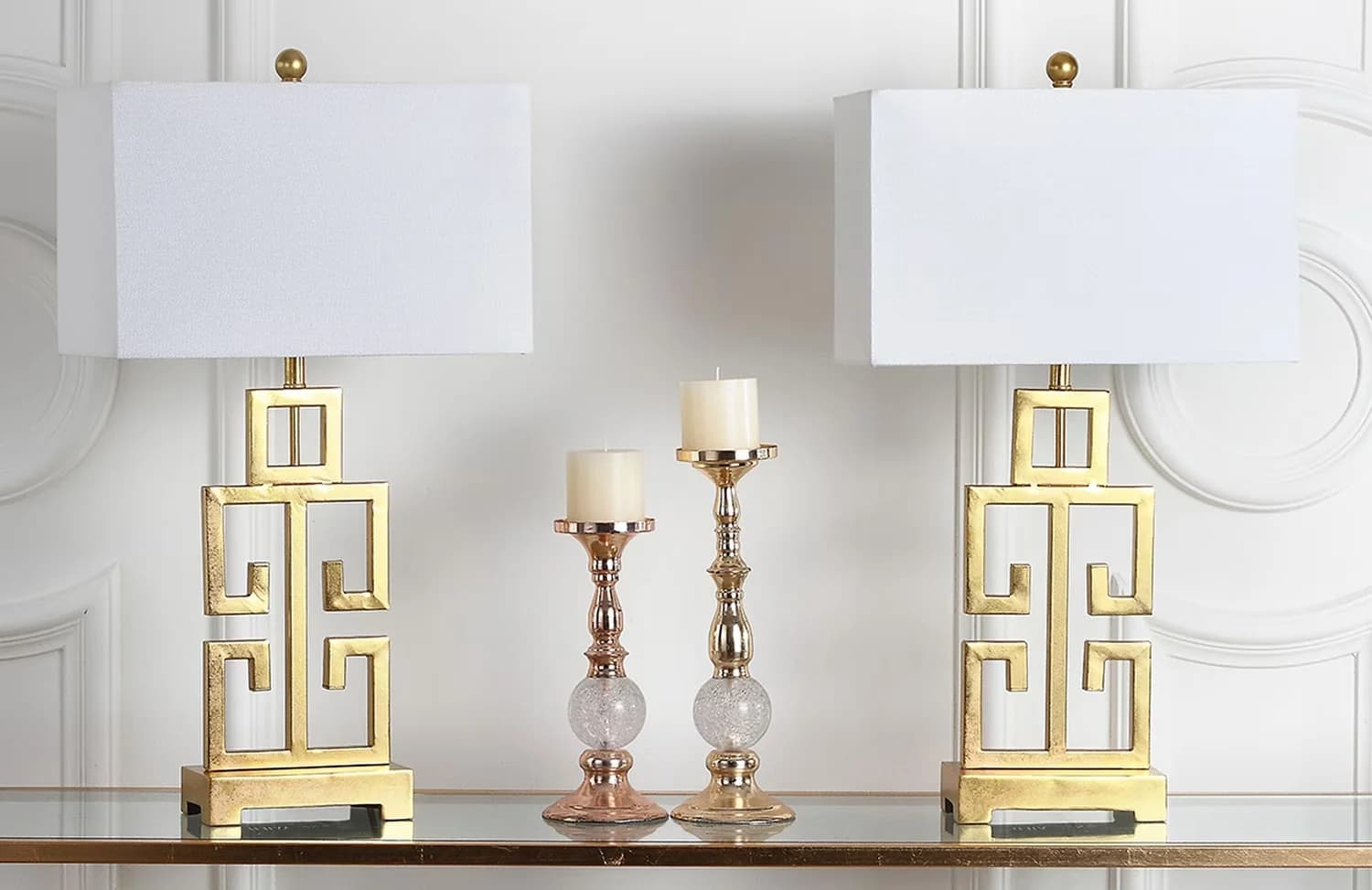 Table Lamp Efficient with Standard Lamps, Glam, Off-White Shades - Multicolor Iron Model 9CAA7B
