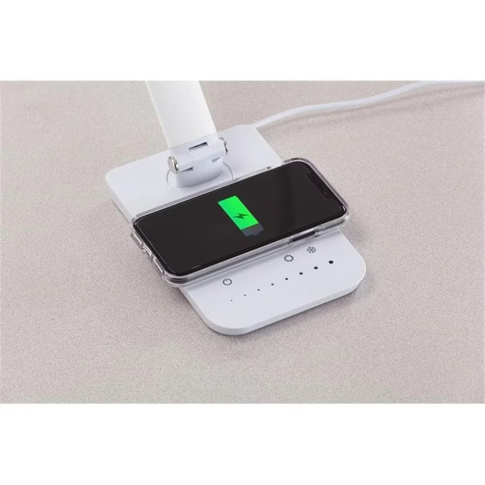 Stylish Desk Lamp with LED, Wireless Charging - White Abs Plastic, Aluminum Model E44581