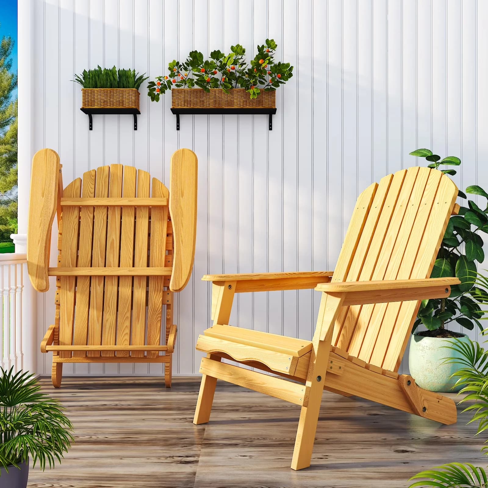Patio Chair Efficient with Folding, Material: Fir Wood., Weight: 16 lbs / 7.3 kg. - Fir Wood Brown Model 8F0344