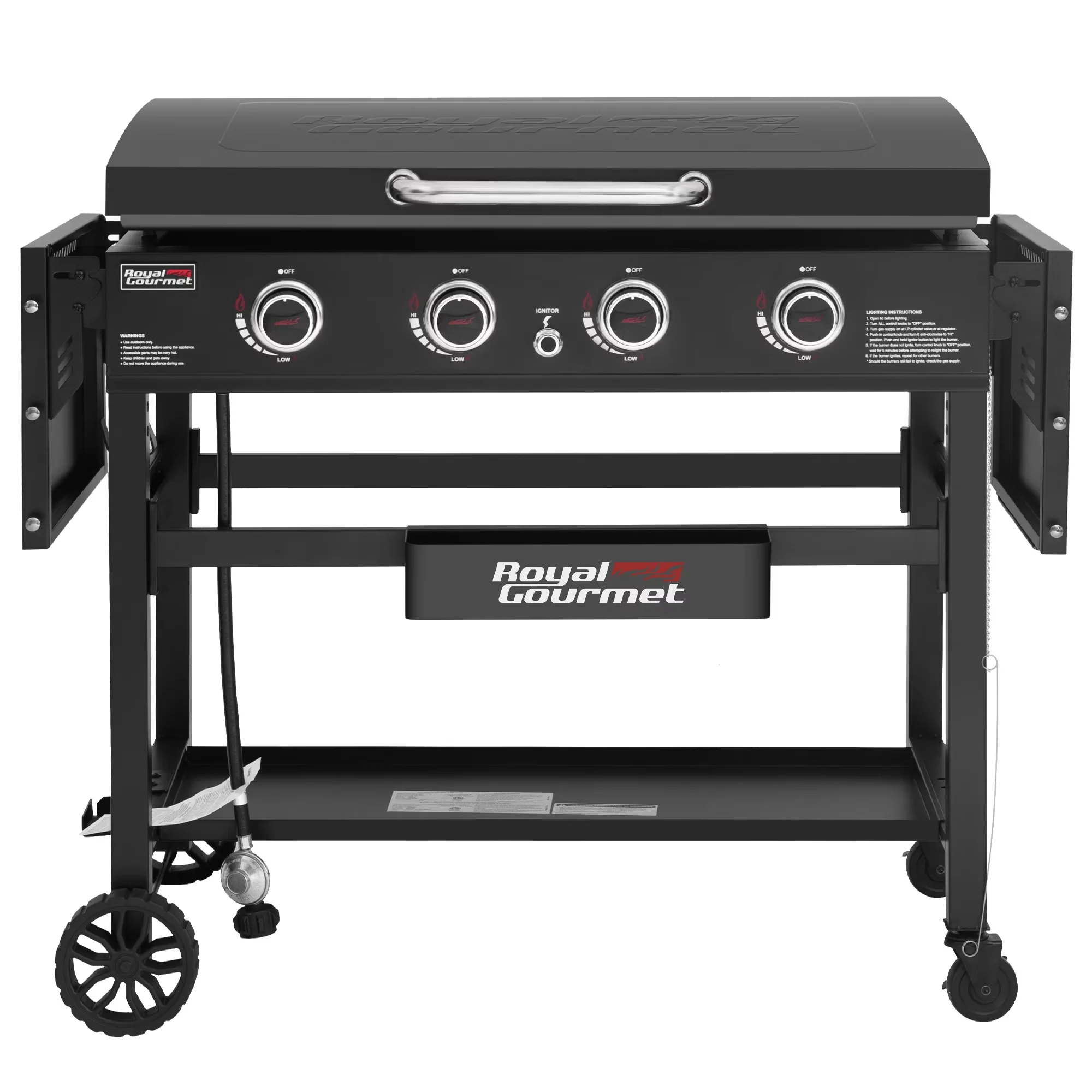 Efficient Flat Top Grill with 52000 BTU, Color: Black, 4-Burner Gas Griddle - Steel Black Model 1B58BB