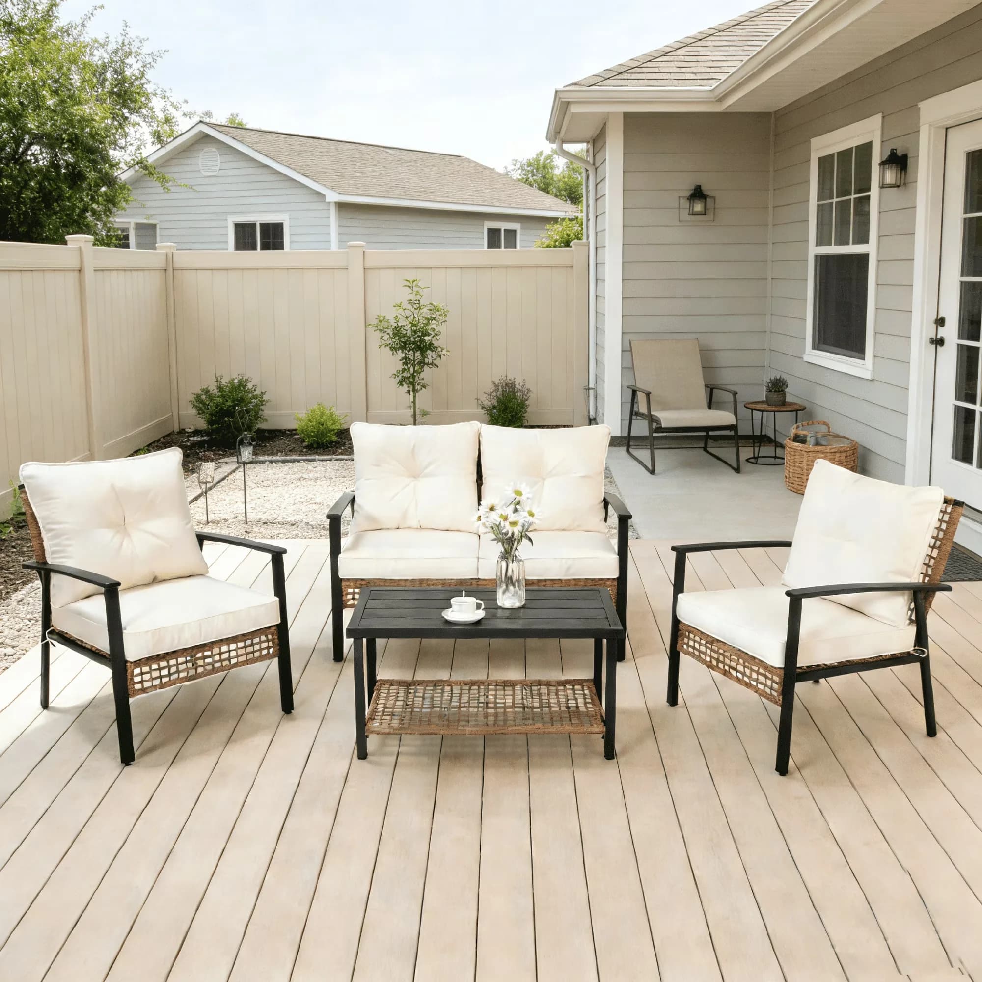 Versatile Patio Conversation Set with Storage, Weatherproof - Pe Wicker, Steel for Garden Model F7E045