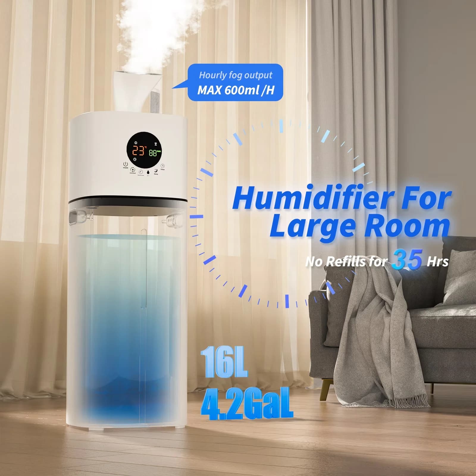 Essential Humidifier with Automatic Moisture Control, 360° Rotating, Ultrasonic Tower - White Model 0B5EE4