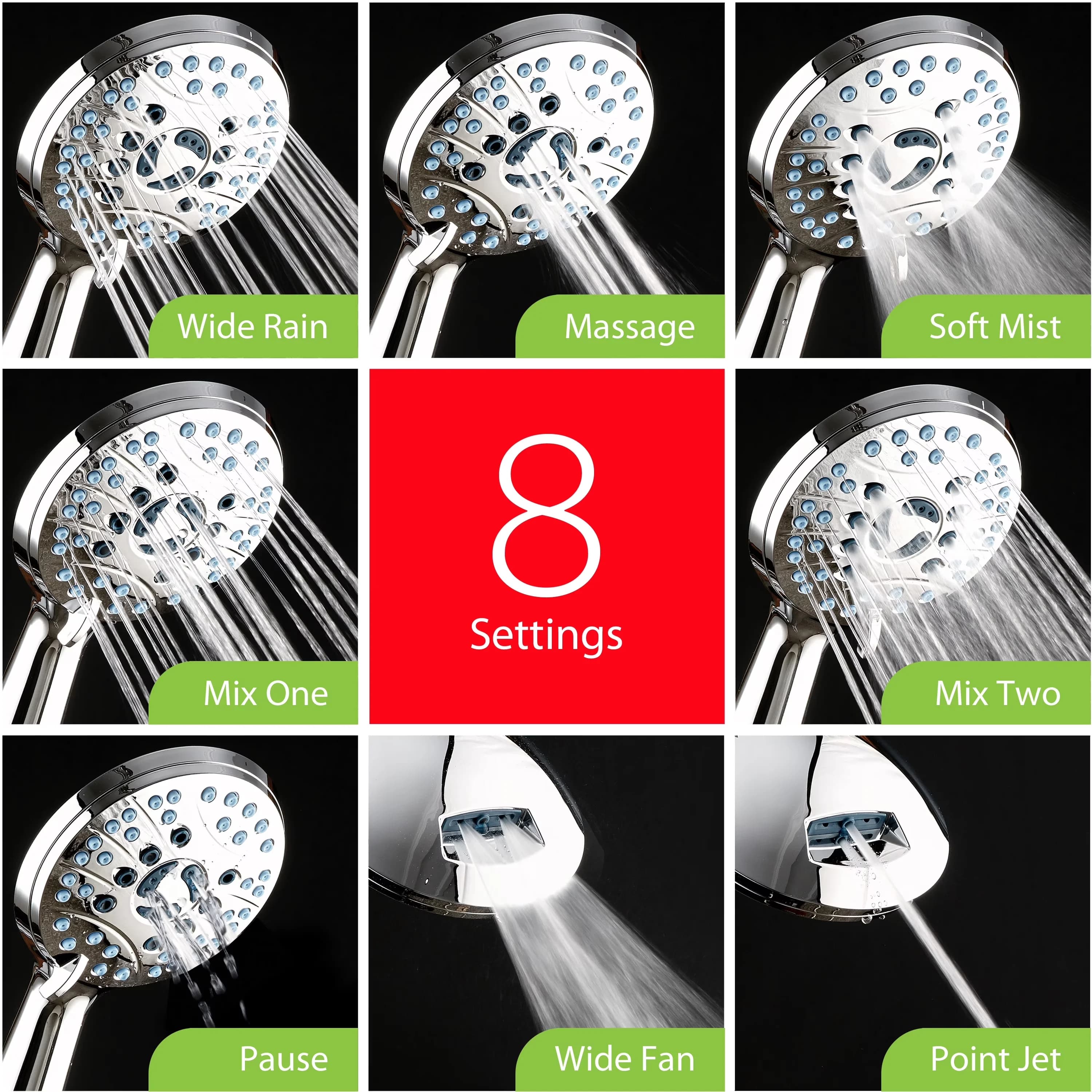 Efficient Shower Head with Adjustable, Luxury Handheld - Silver Stainless Steel; Plastic Model 8F42FF