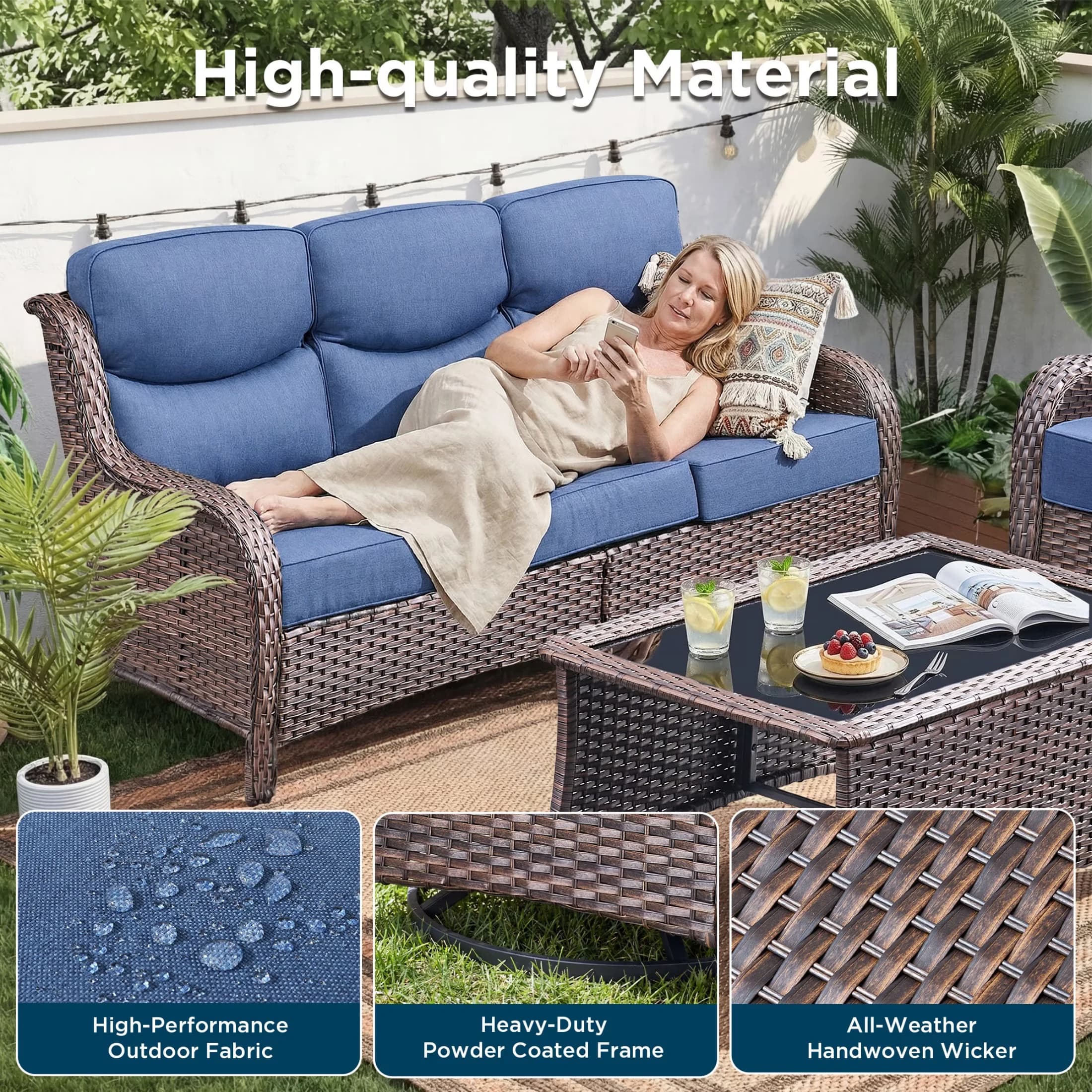 Professional Outdoor Sofas Sectional with Modern, Water-Resistant - Blue Wicker Model AA91CC