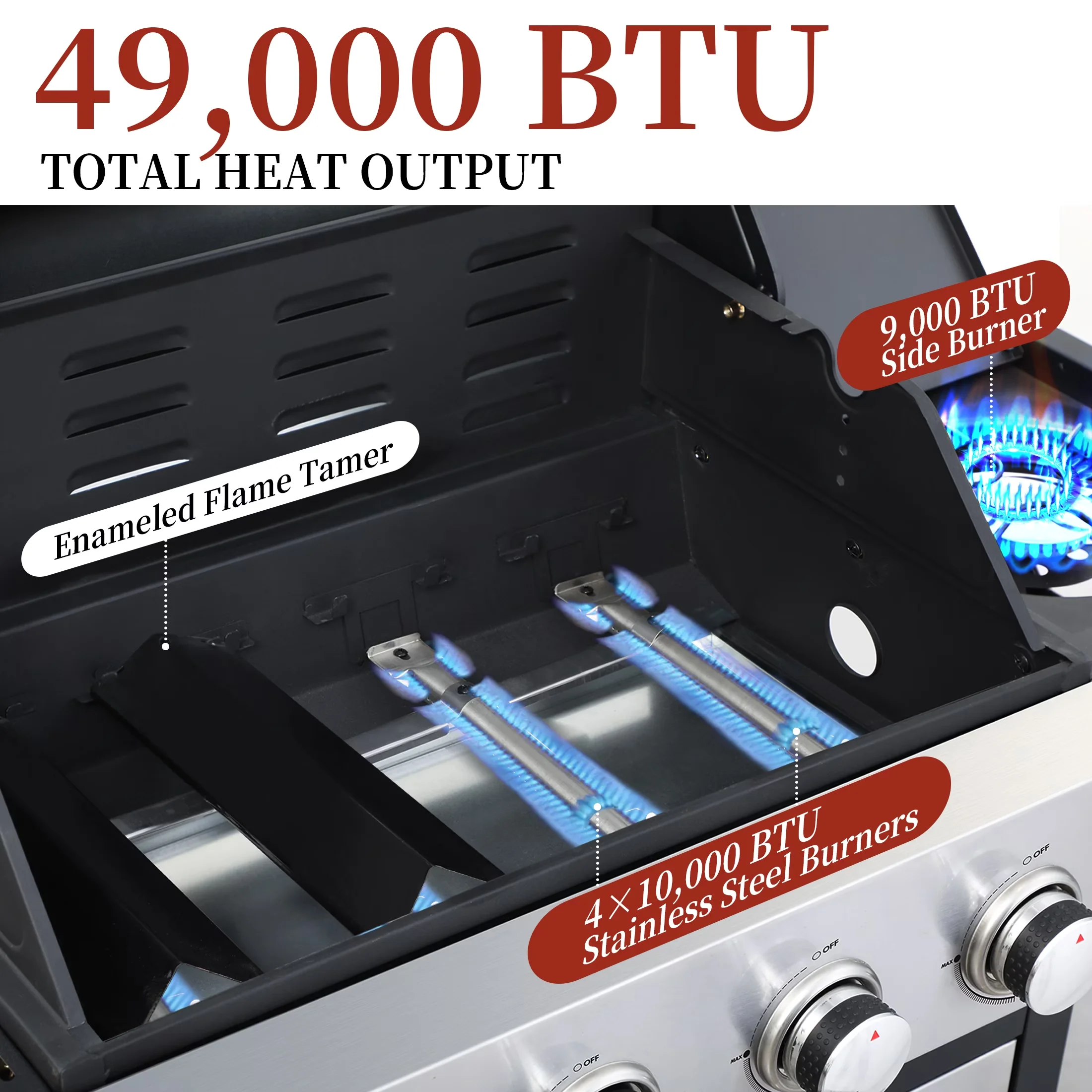 Versatile Gas Grill with Enclosed Cabinet, Grease Pan, Heat Thermometer - Stainless Steel, Powder-Coated Steel, Porcelain-Enameled... Model 8644DD