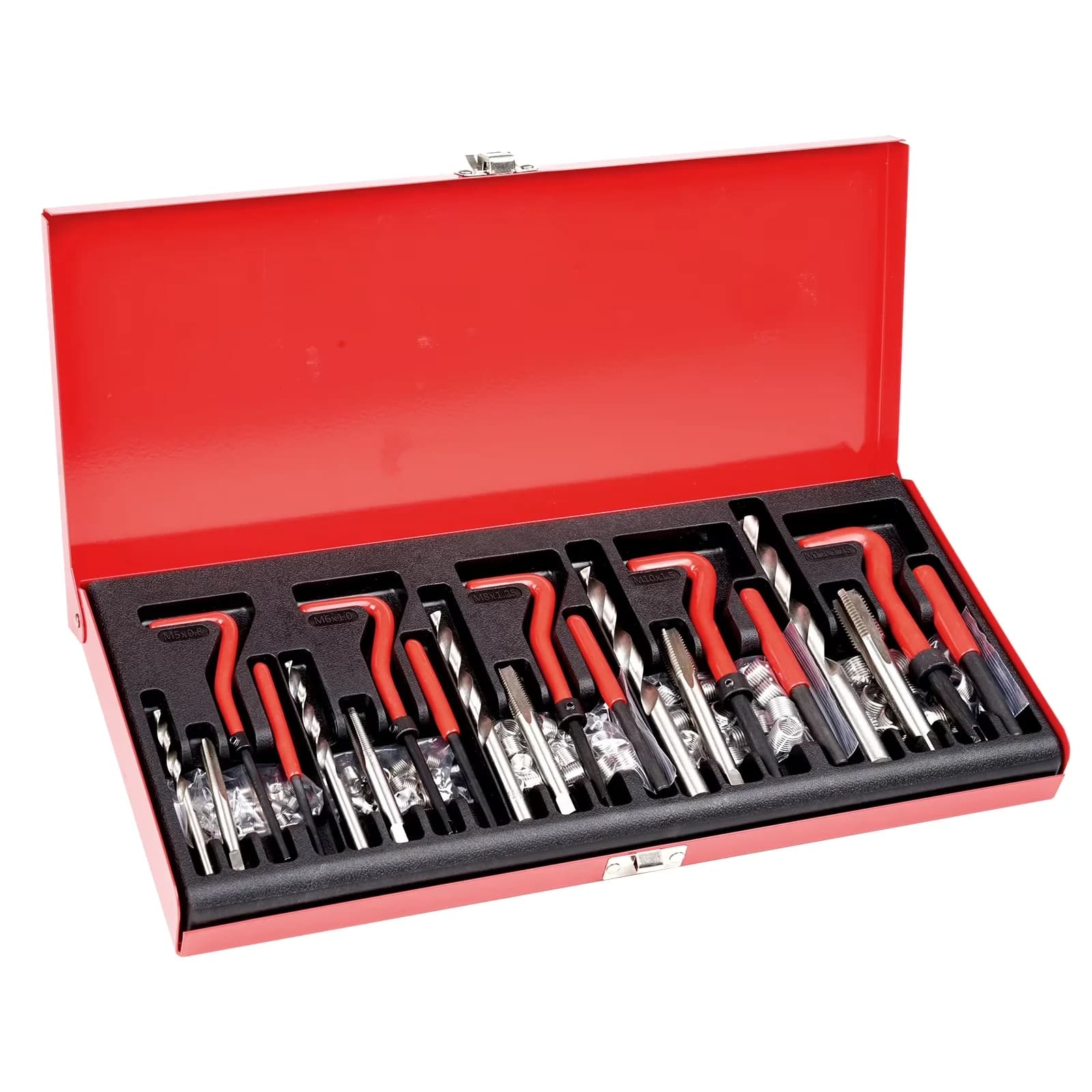 Professional Hand Tool Set with Portable, Storage, Helicoil Thread Repair Kit - Red Model AEAE7D