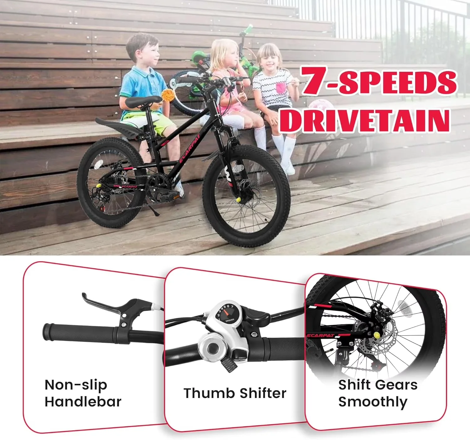 Versatile Road Bike with Adjustable Height, 【SAFE RIDING】, 20 inch 7-Speed Twist Shift - Black Model 5F692F