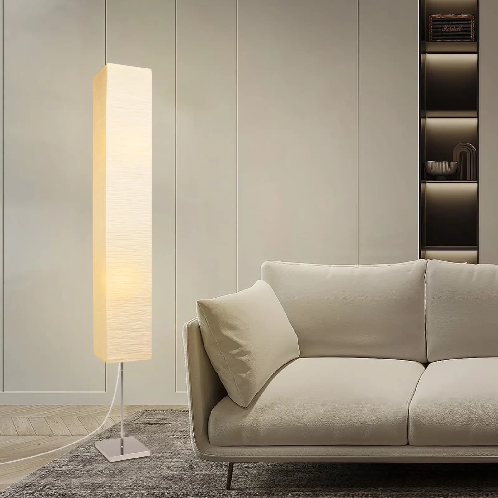 Stylish Lamp Set with LED, Standard Lamps - Metal Iron &Paper Lampshade White for Living Room, Bedroom Model E4A977