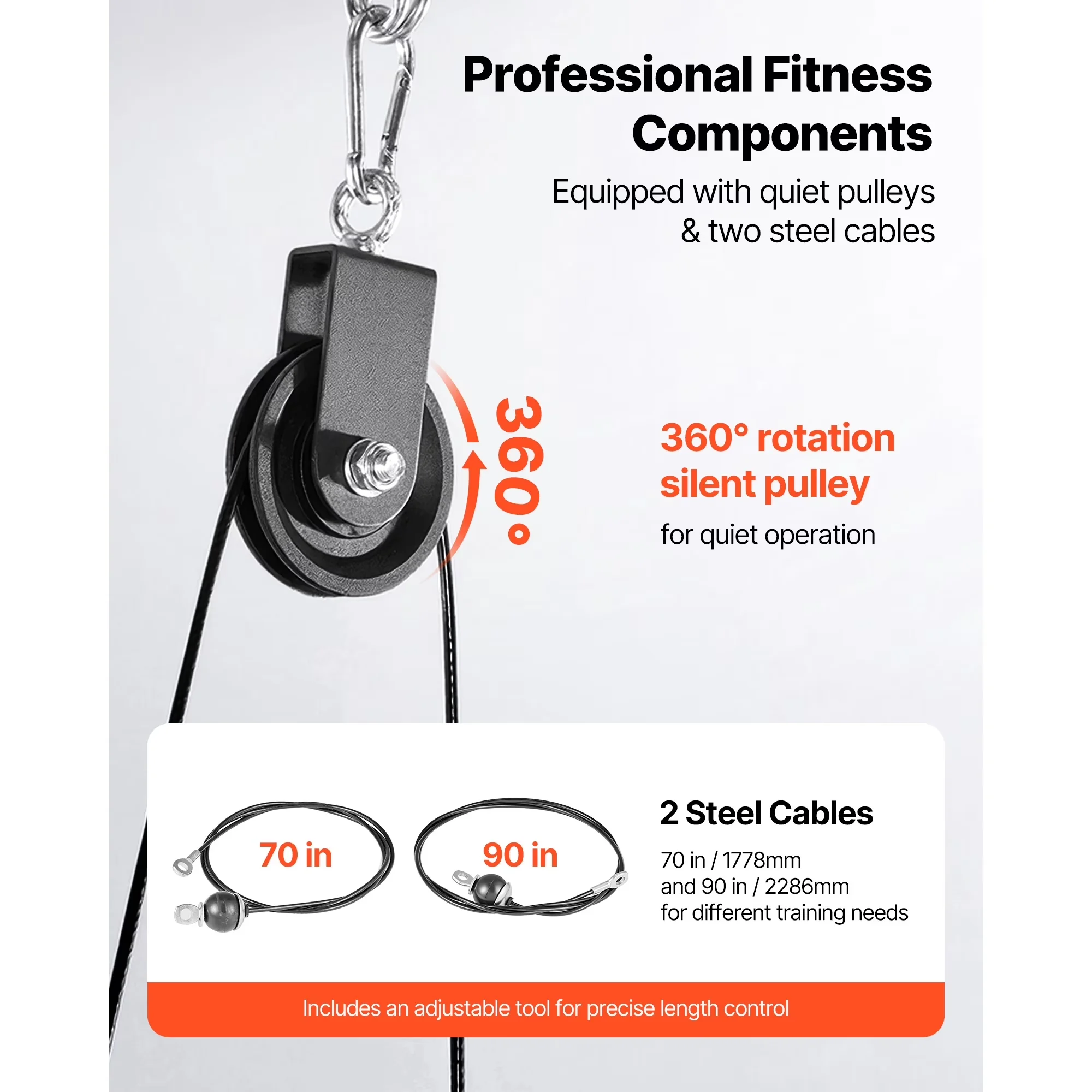 Quality Home Gym Accessory with Heavy Duty, 2-Piece LAT and Lift Pulley Set, Dual Grip Handles - Steel Black Model 1C52F0