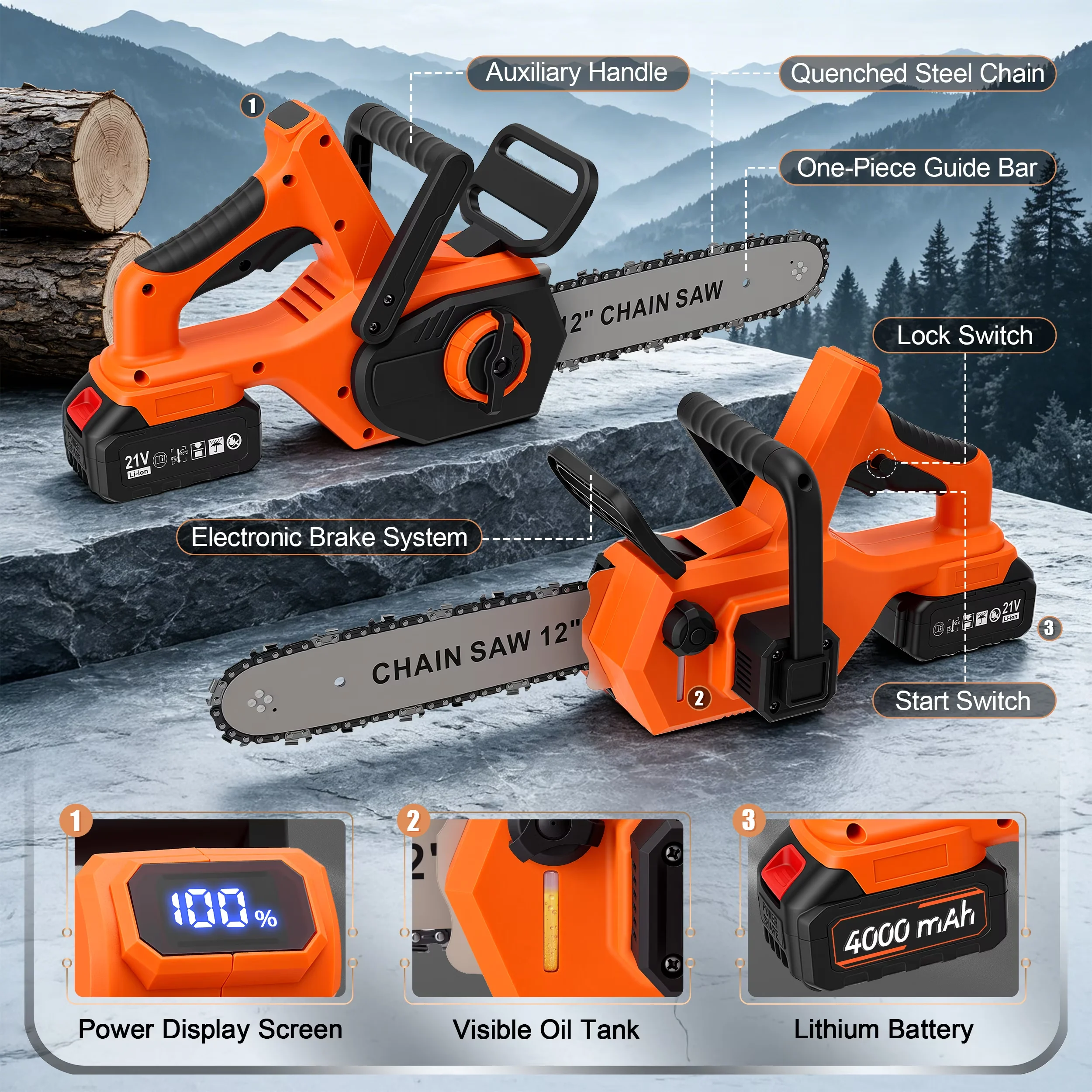 Classic Chainsaw with Battery, 1200W, 12" - Traditional Style Model 878A94