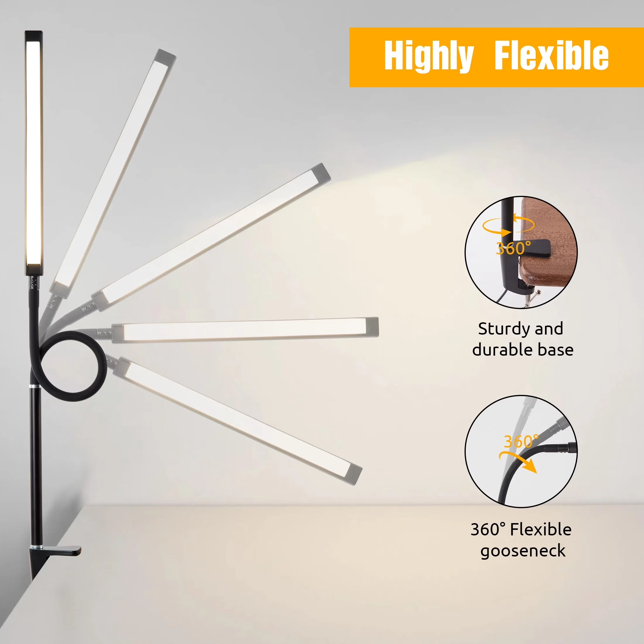 Desk Lamp Efficient with LED, Adjustable Head, Traditional - Black Aluminum for Home Office Model 5E514F