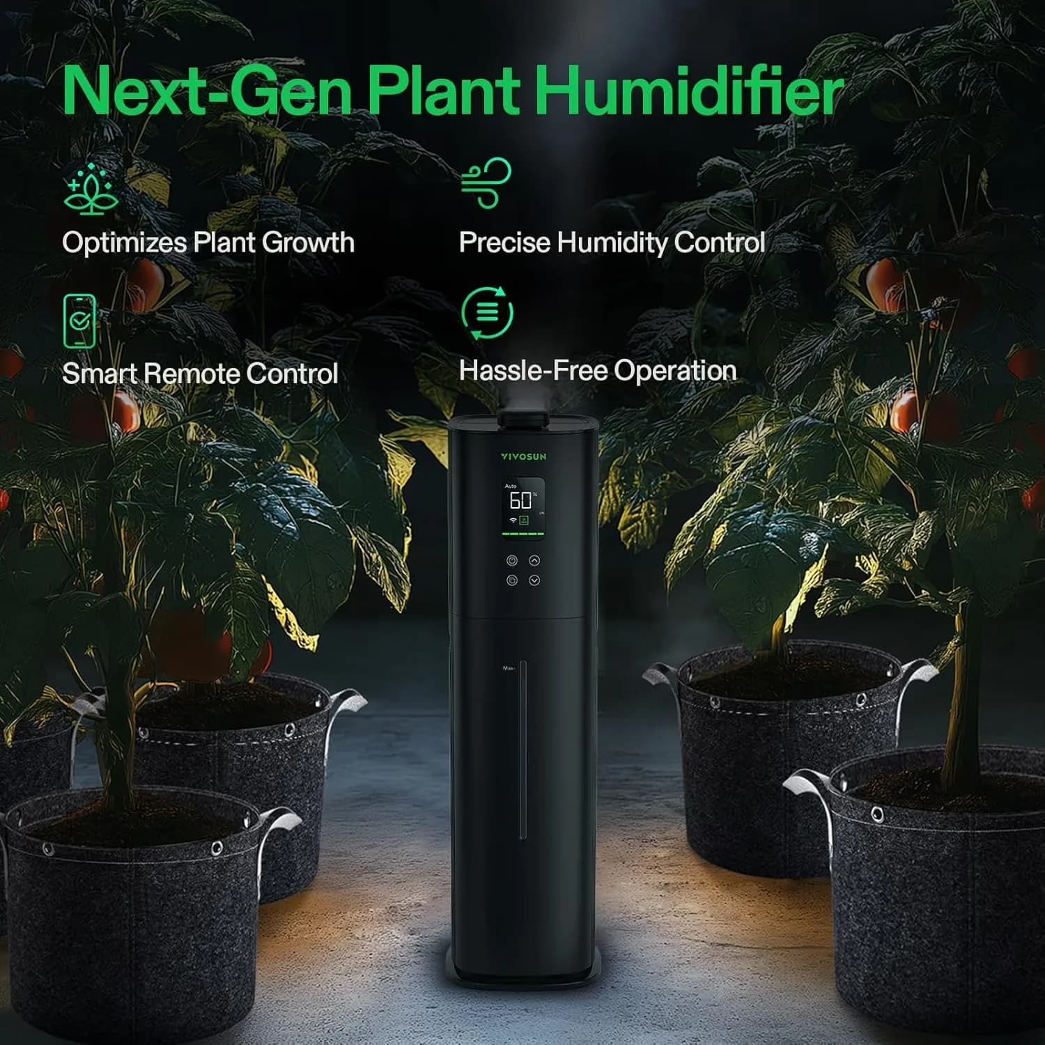Humidifier Sleek with Remote Controlled, Advanced Ultrasonic Atomizer - Black Model 5D2FA7