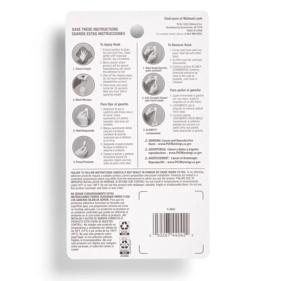 Damage-Free Hanging Reliable with Easy Installation, Plastic Clear Hooks - Clear Plastic Model 60943B