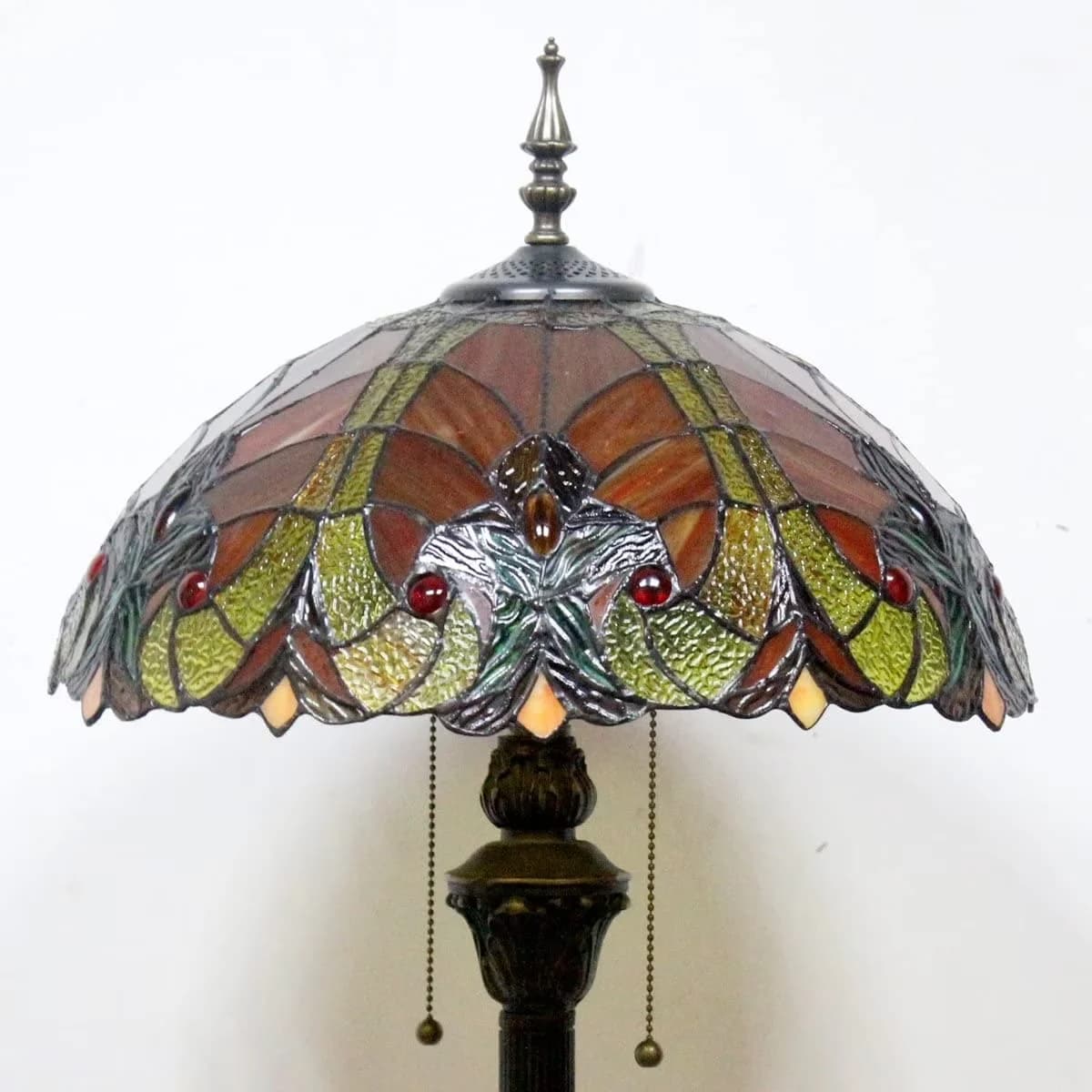 Floor Lamp Premium with LED, Tiffany - Bronze, Red, Yellow Iron Pole Bronze Color, Glass, Resin Base Bronze Color Model 78AAFE