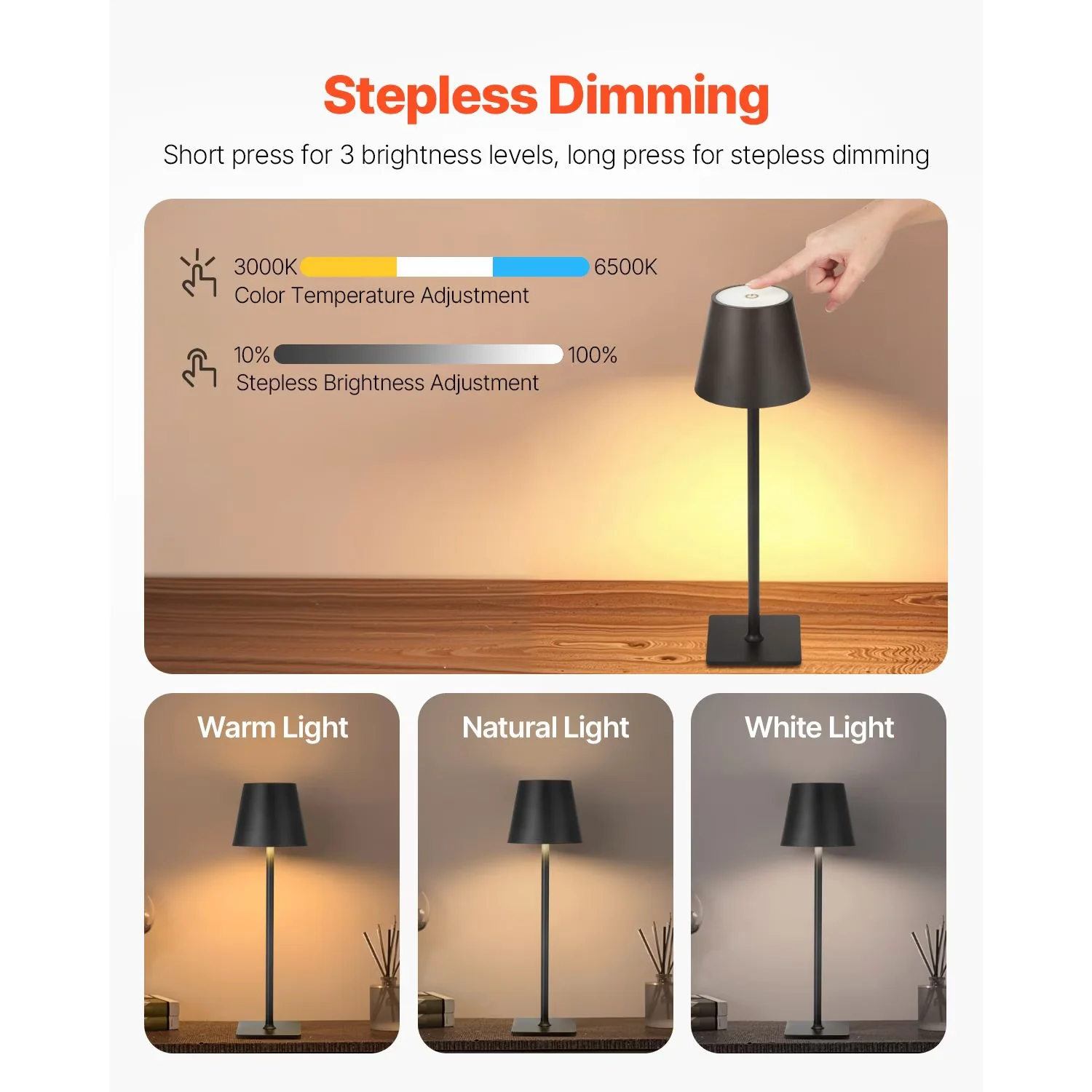 Reliable Desk Lamp with LED, Battery, Black Cordless Table 2-Pack - Black Metal Model 9158A8