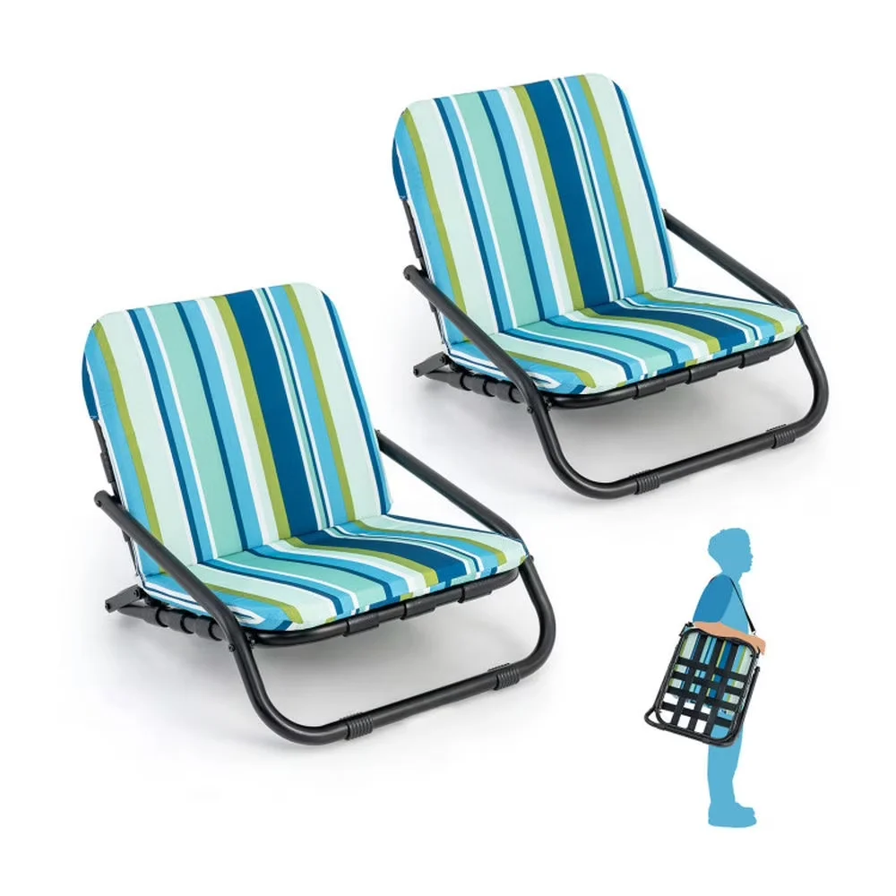 Efficient Beach Chair with Folding, 2 Pack Low Folding Chairs - Aluminum, Pvc, Polyester, Quick-Drying Cotton Blue Model D5E233