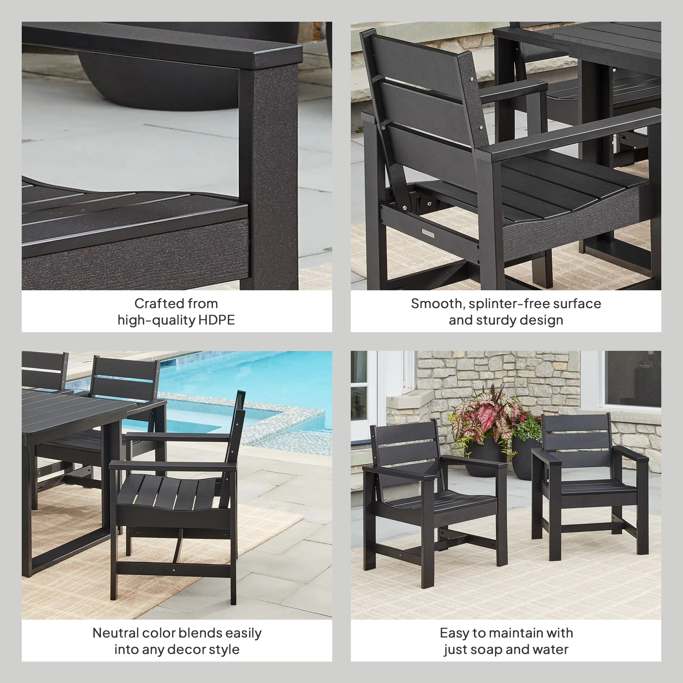 Patio Chair Quality with Transitional, Weather-Resistant - High Density Polyethylene, Hdpe Black Model A123EE