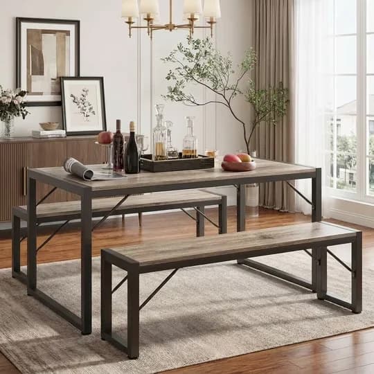 Patio Dining Set Modern with Live Edge, Modern - Gray Wood Composite, Metal for Kitchen Model 273816