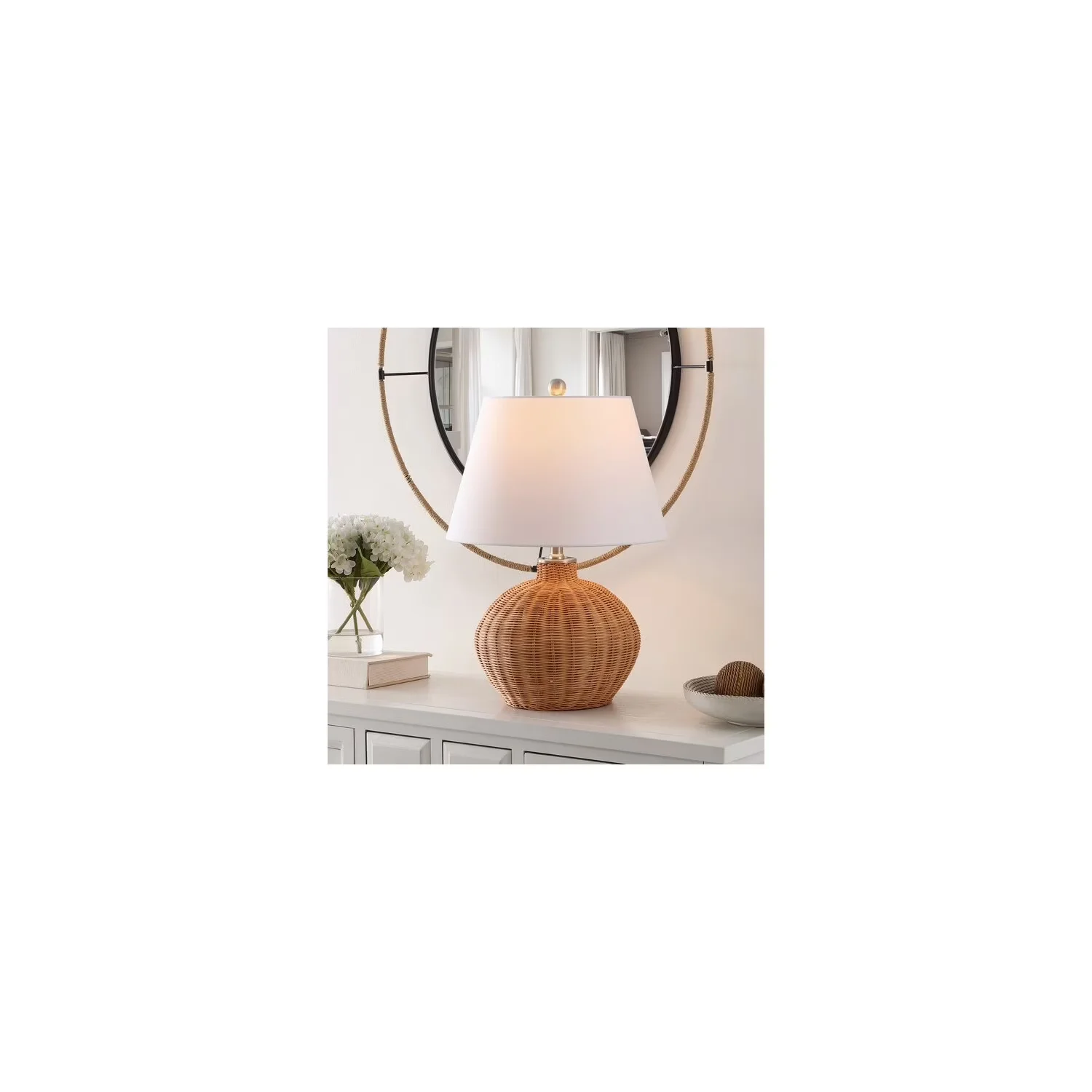 Reliable Table Lamp with LED, Standard Lamps, Coastal - Rattan Beige 22 in Model 7AD68F