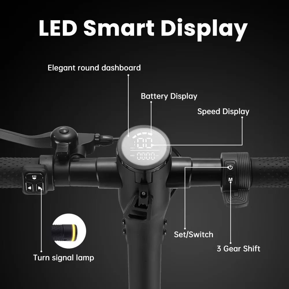 Scooter Quality with 350W, Bluetooth, Foldable - Carbon Steel Black 19MPH Model EFA150