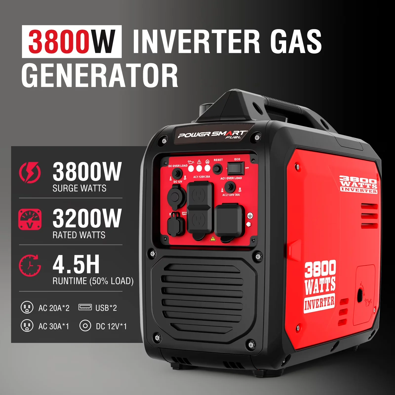 Generator Modern with 3800W, Low Oil Shutdown, 3800-Watt Portable Inverter - Model 0F4430