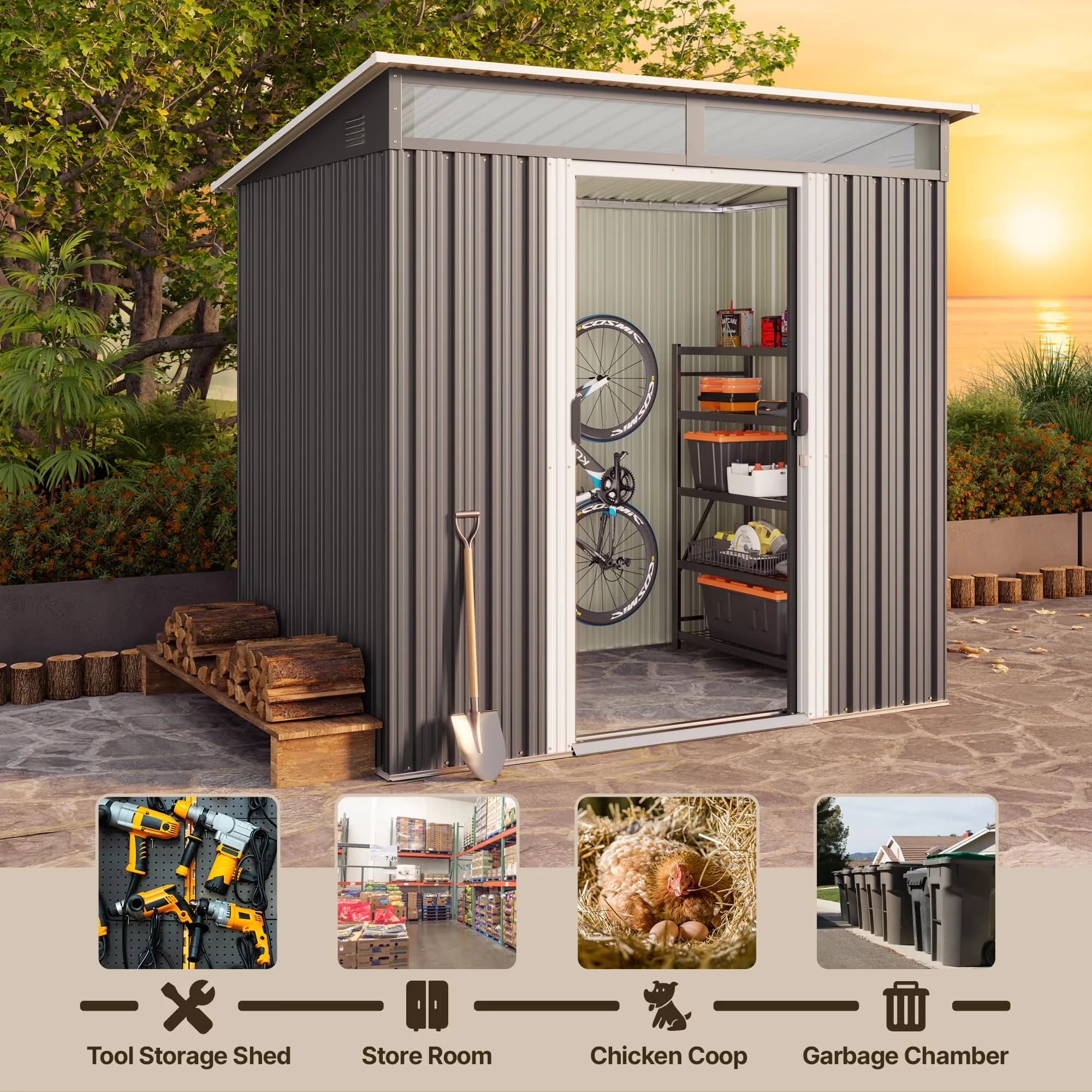 Modern Shed with Rust Resistant, Uv Resistant, Lockable Door - Gray Metal Model 5C0048