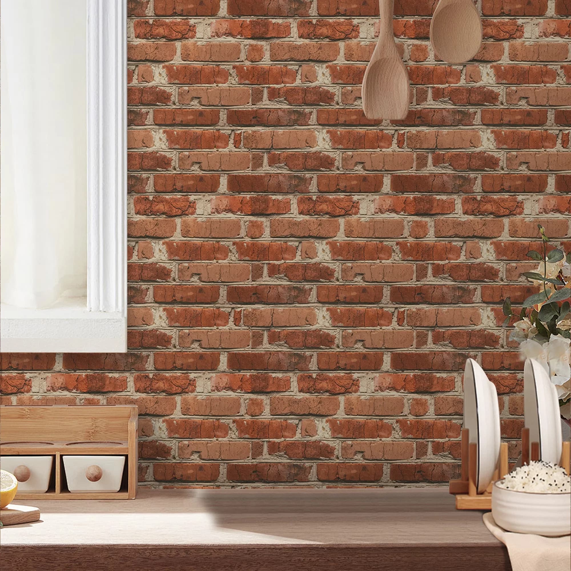 Wallpaper Innovative with Available dimensions: 17.3-in x 118-in, Color: Red - Red Pvc Model 215A01