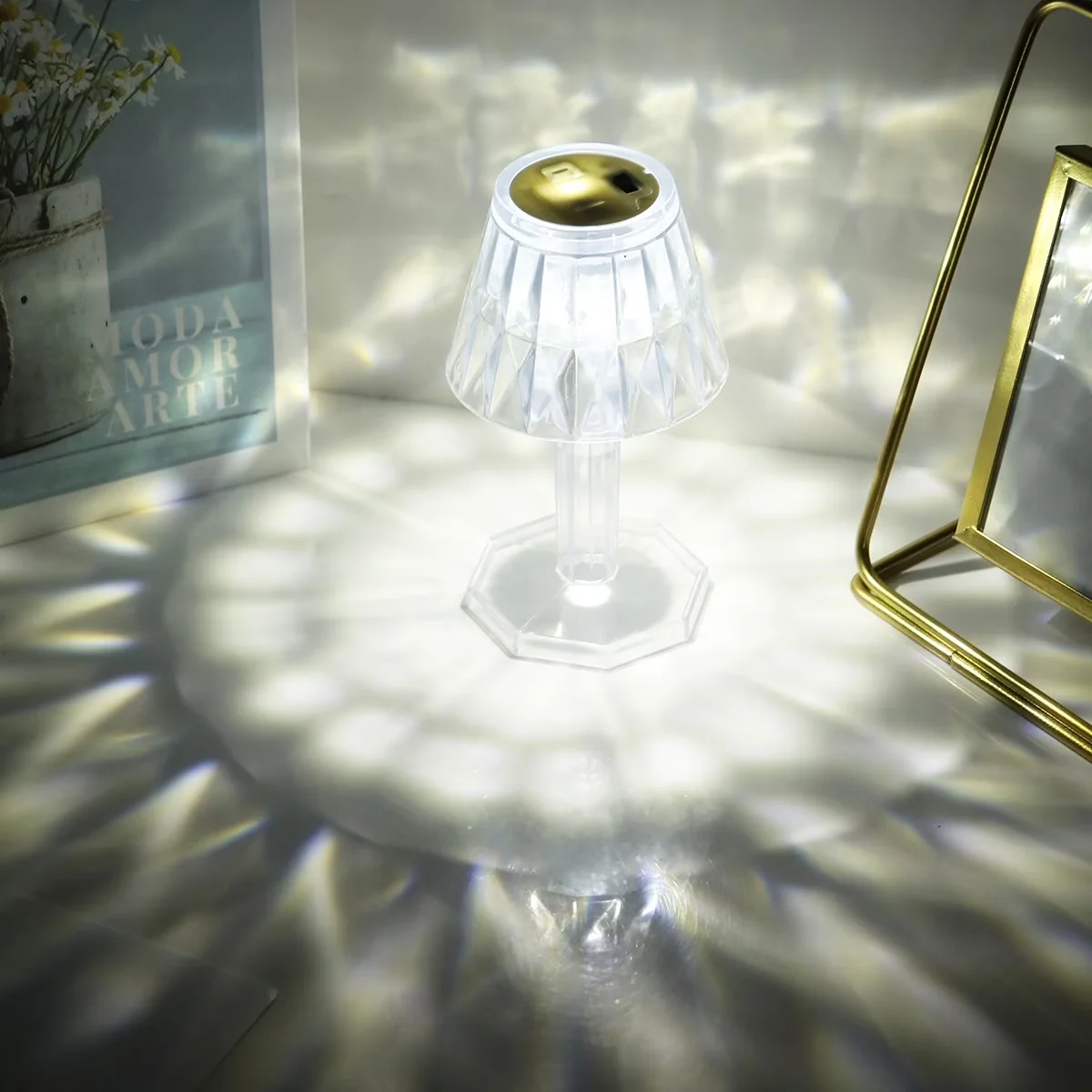 Efficient Lamp with LED, Battery, Dimmable - Clear Acrylic Crystal - Easy to Use Model 624545