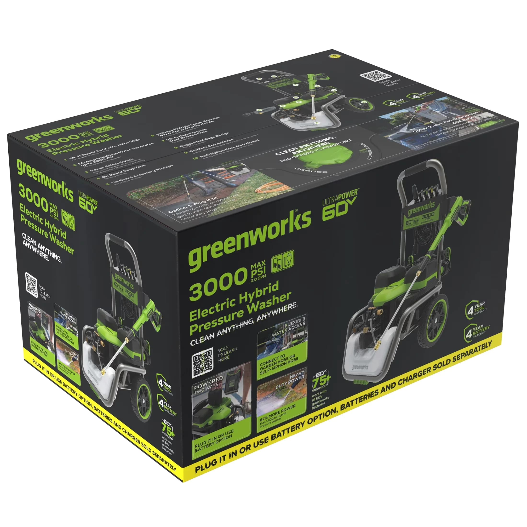 Efficient Pressure Washer with Battery, 60V, Hybrid 60V 3000 PSI at 2.0 GPM Electric - Model DDF8C9
