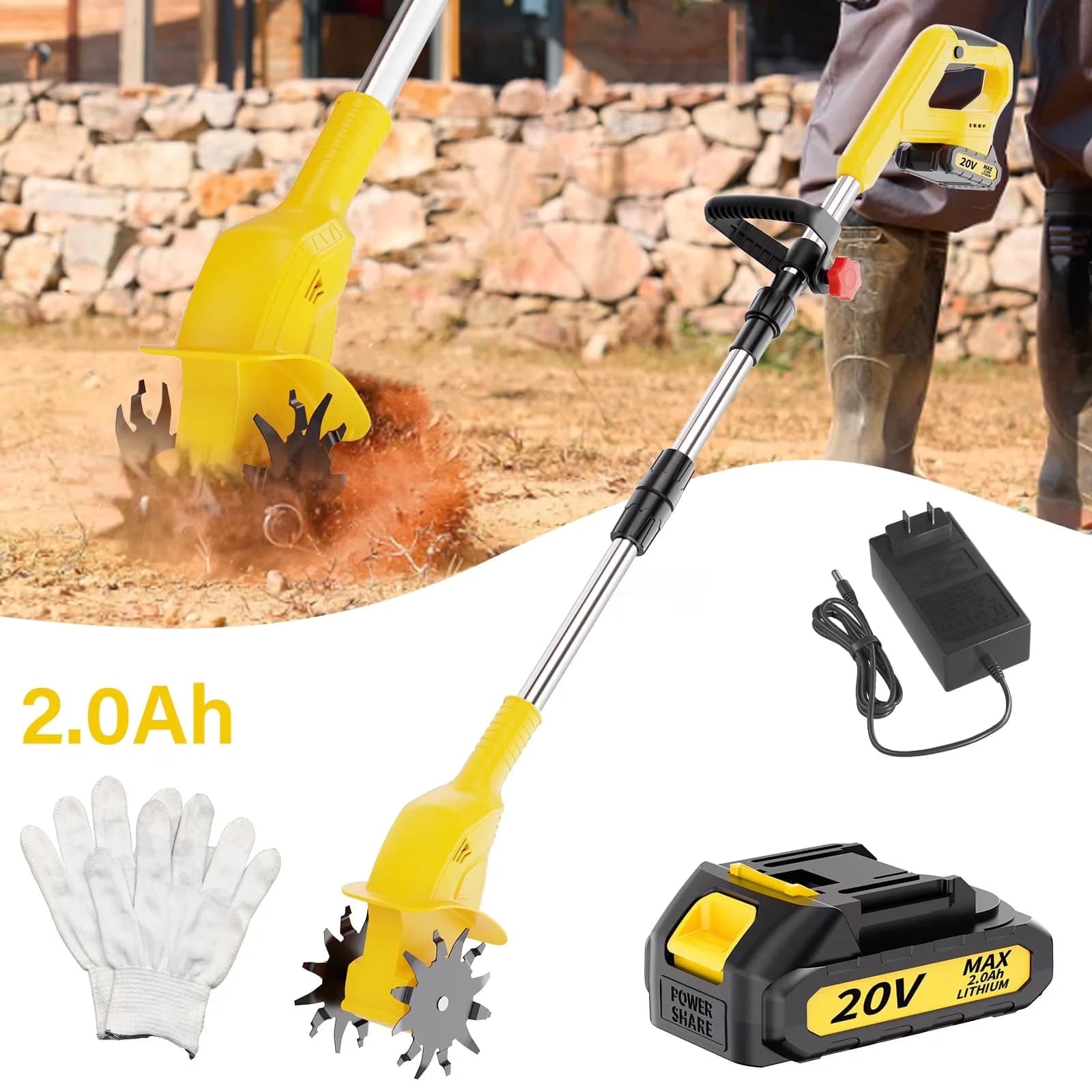 Stylish Trillers Cultivator with Battery, 1×Battery & Charger, Garden Tiller for Garden - Model CCAC1D