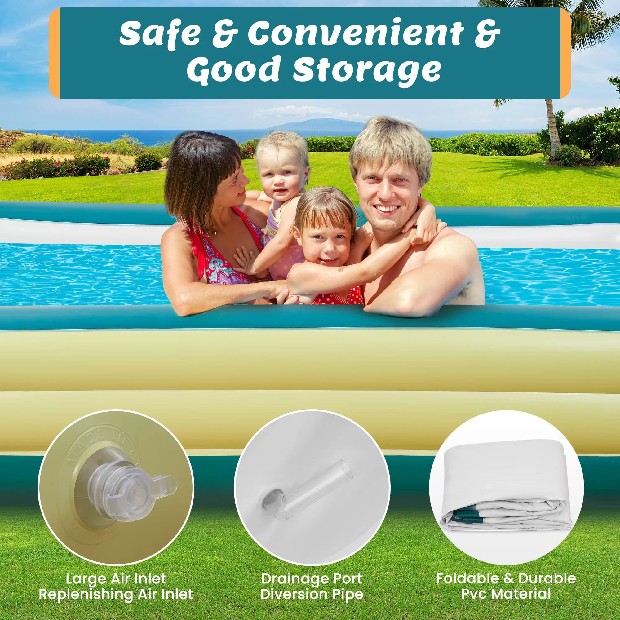 Inflatable Pool Stylish with Uv Resistant, Backyard, Swimming 120"x72"x22" Blow up - Yellow Model E40ABA