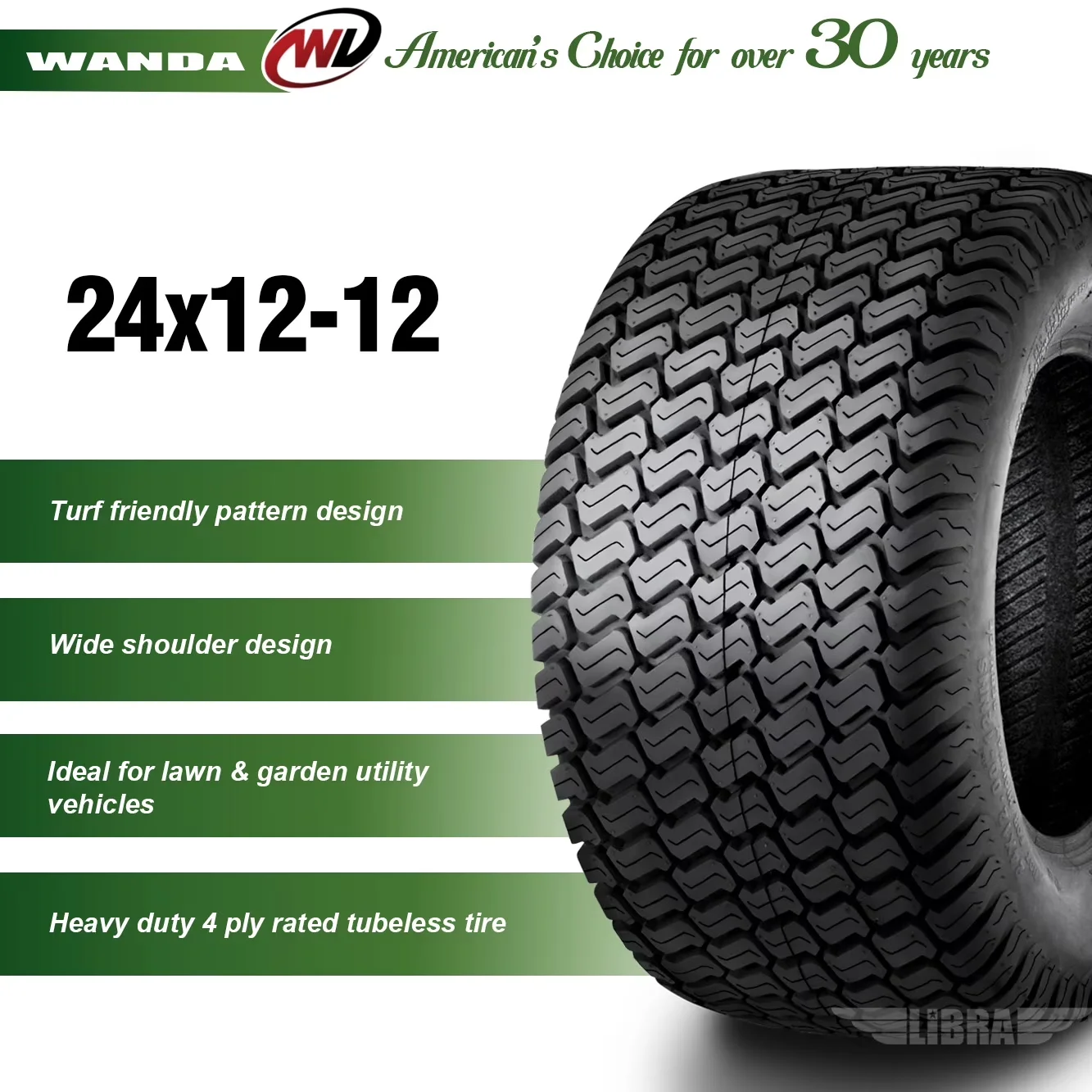 Lawn Mower Tire Durable with Pattern: P332, Load Range: B, 24x12-12 Tractor Turf Tires P332 /4PR - Model 6C0A99