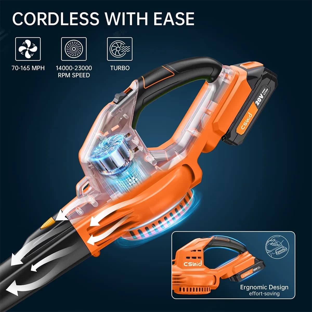 Premium Leaf Blower with Battery, 20V, Cordless - Residential Grade Model 38E7B3