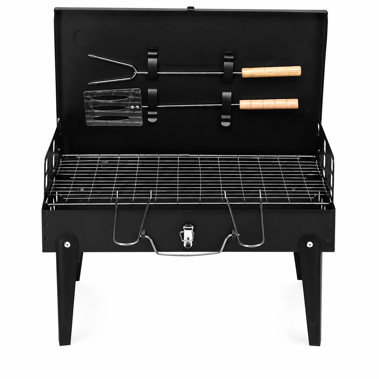 Essential Flat Top Grill with Portable, Portable Square Charcoal - Iron Black Model 33035E