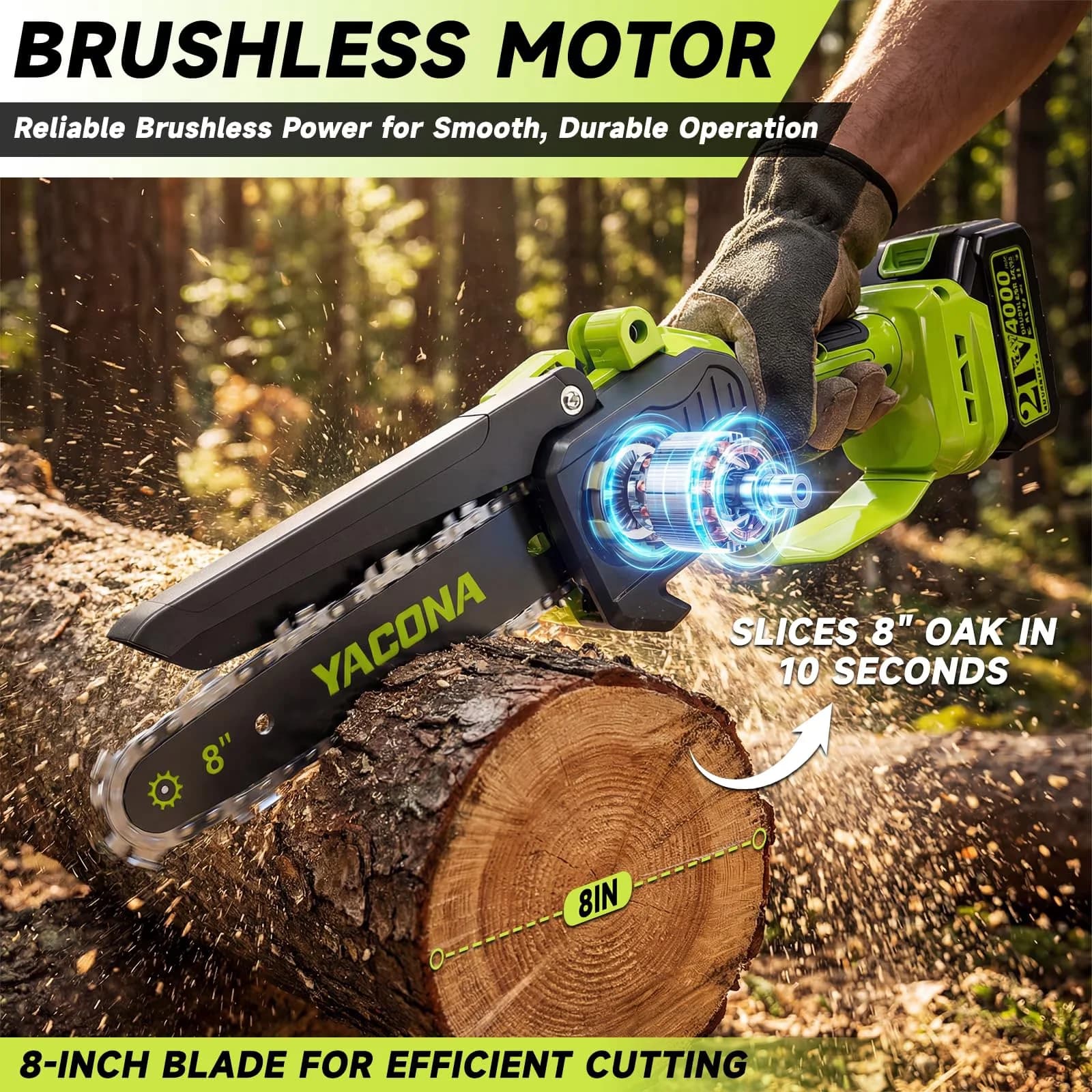 Innovative Pole Saw with Battery, 21V, Telescoping - Green - Contemporary Style Model 8B218B
