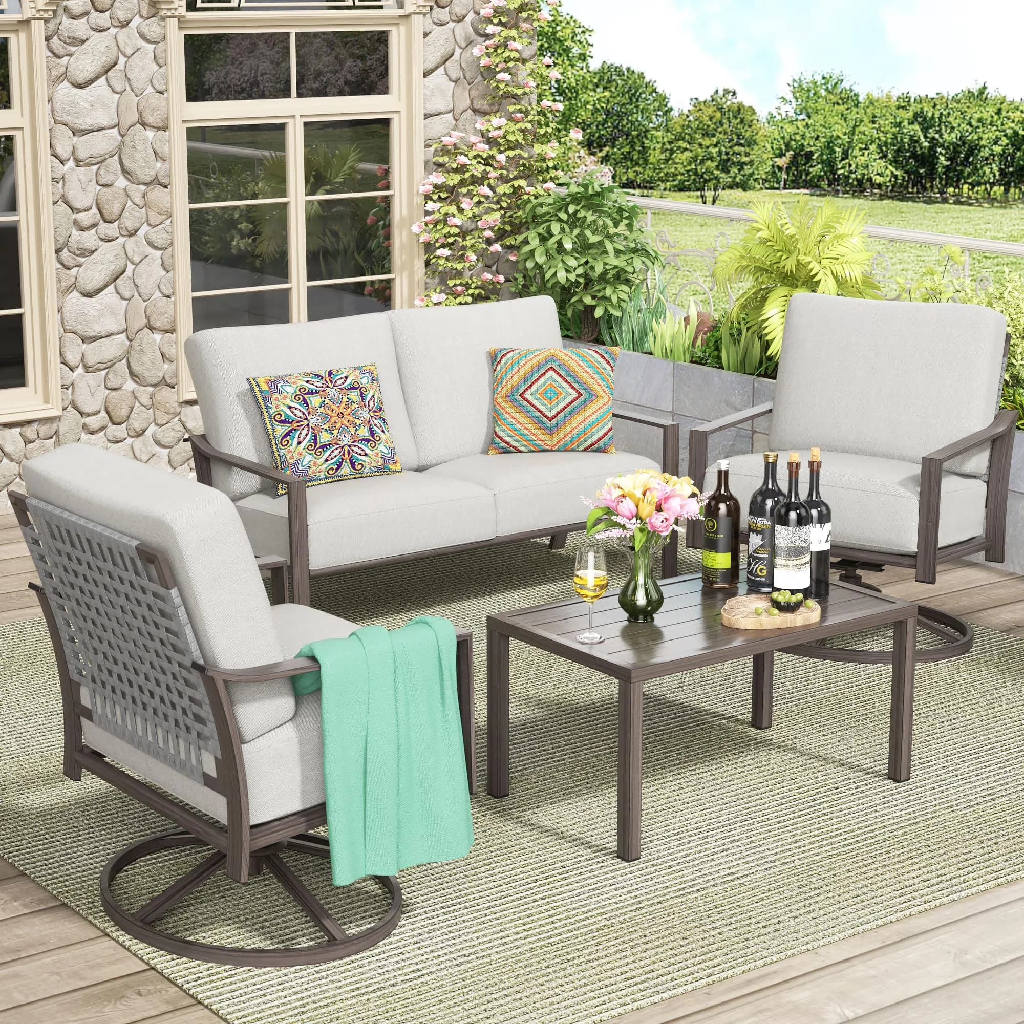 Patio Conversation Set Innovative with Weatherproof, Furniture, 6" Cushions - Metal, Rope, Olefin Beige Model 291814