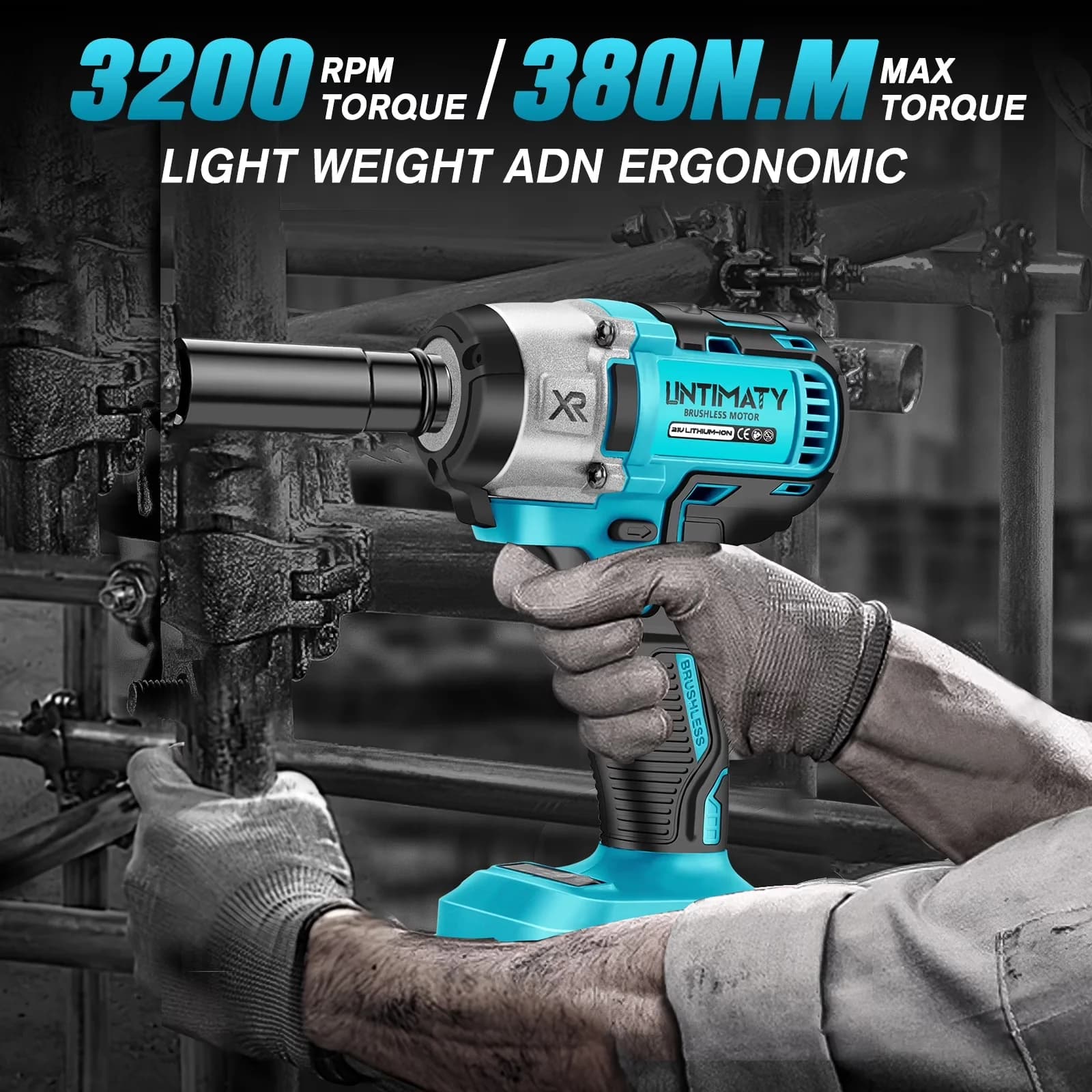 Innovative Air Tools Compressor with Battery, 21V, Power Cordless Impact Wrench 1/2" for Home, Car - Model AAE328