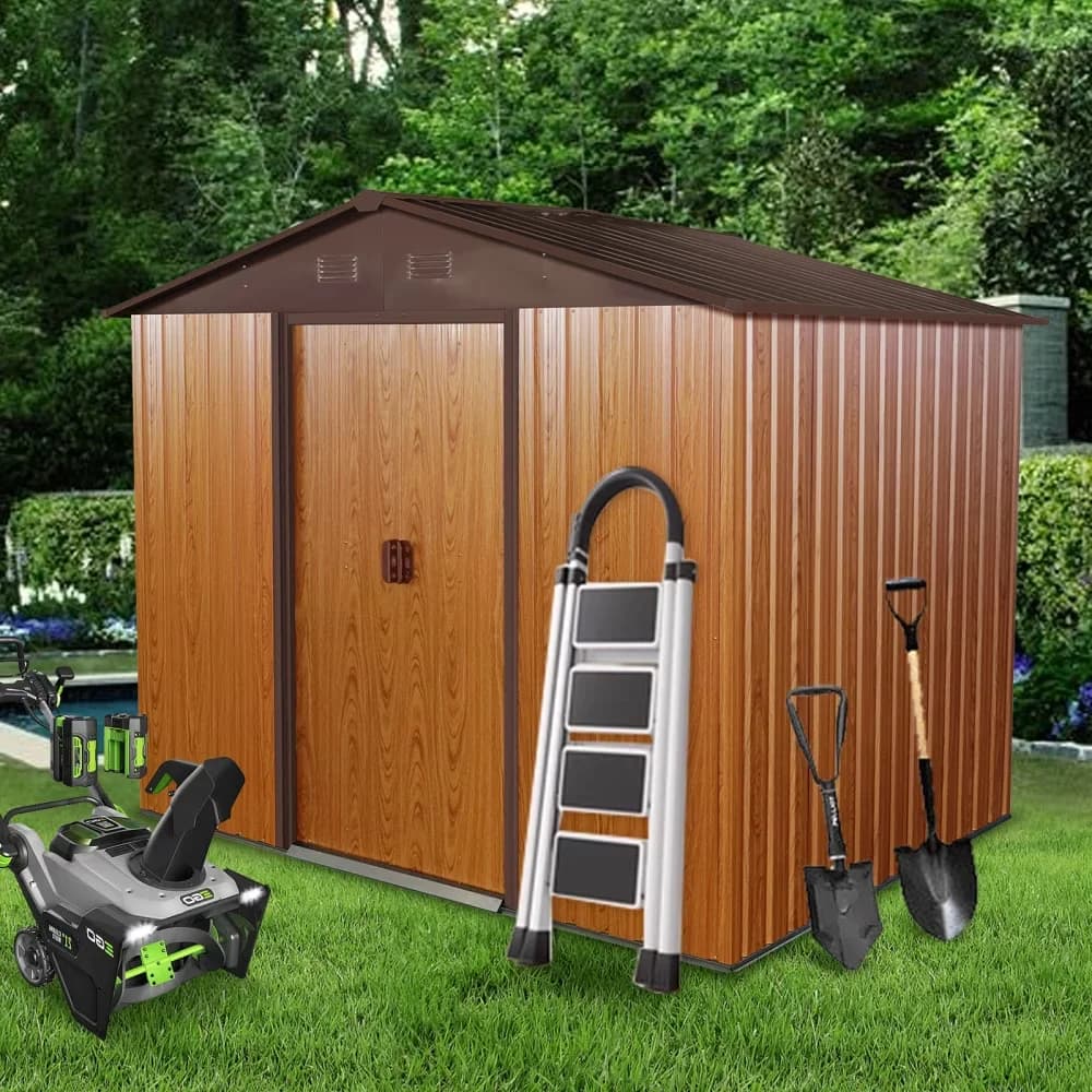 Stylish Shed with Uv Resistant, Rust Resistant, 8ft x 6ft All-Steel Storage - Brown Iron Model DC2591