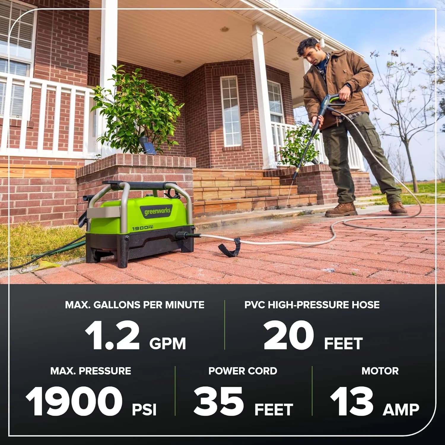 Versatile Pressure Washer with Adjustable Wand, Quick Connect Tips, 1900 PSI Portable - Model 008E2A
