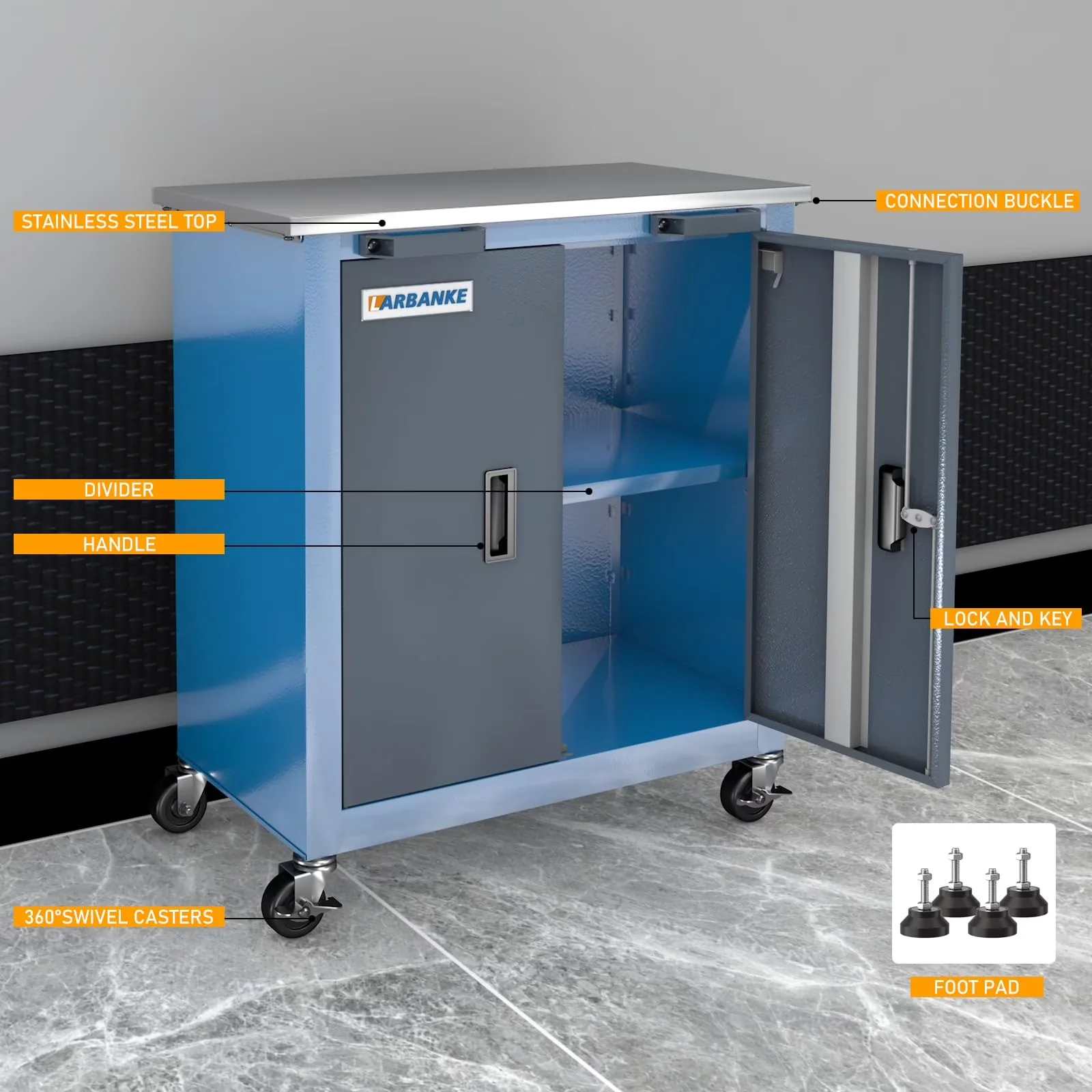 Stylish Toolstorage with Storage, Rolling, 8+2 Combo Tool Chest Set - Metal Blue Model 17B211