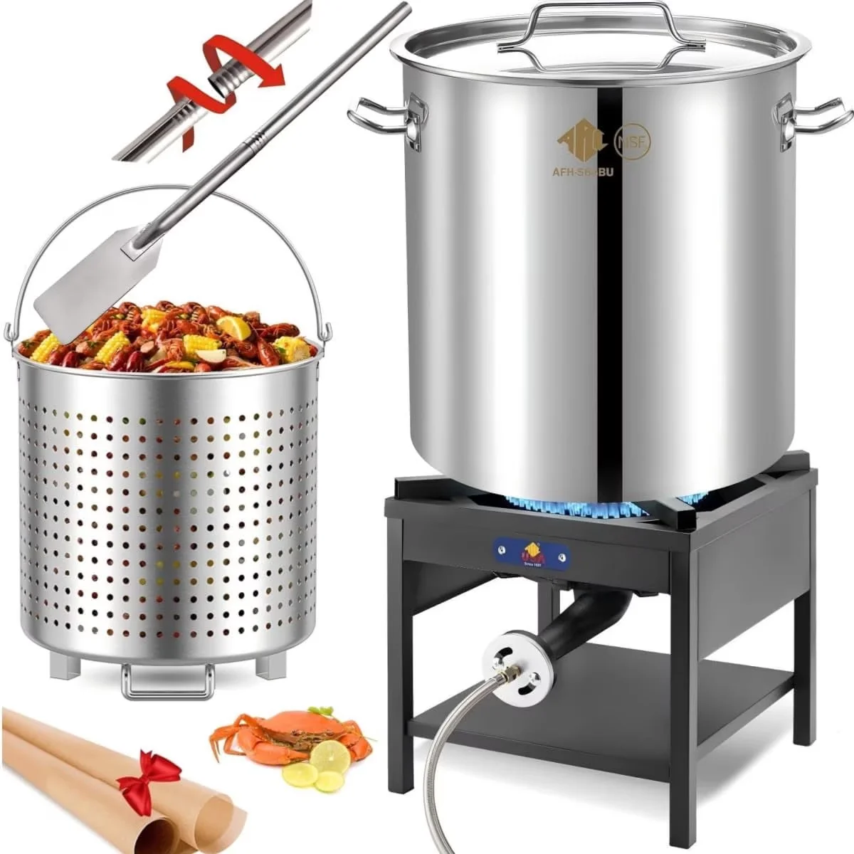 Innovative Outdoor Fryer with 200000 BTU, Strainer and Propane Stove - Silver Stainless Steel Model CBE366