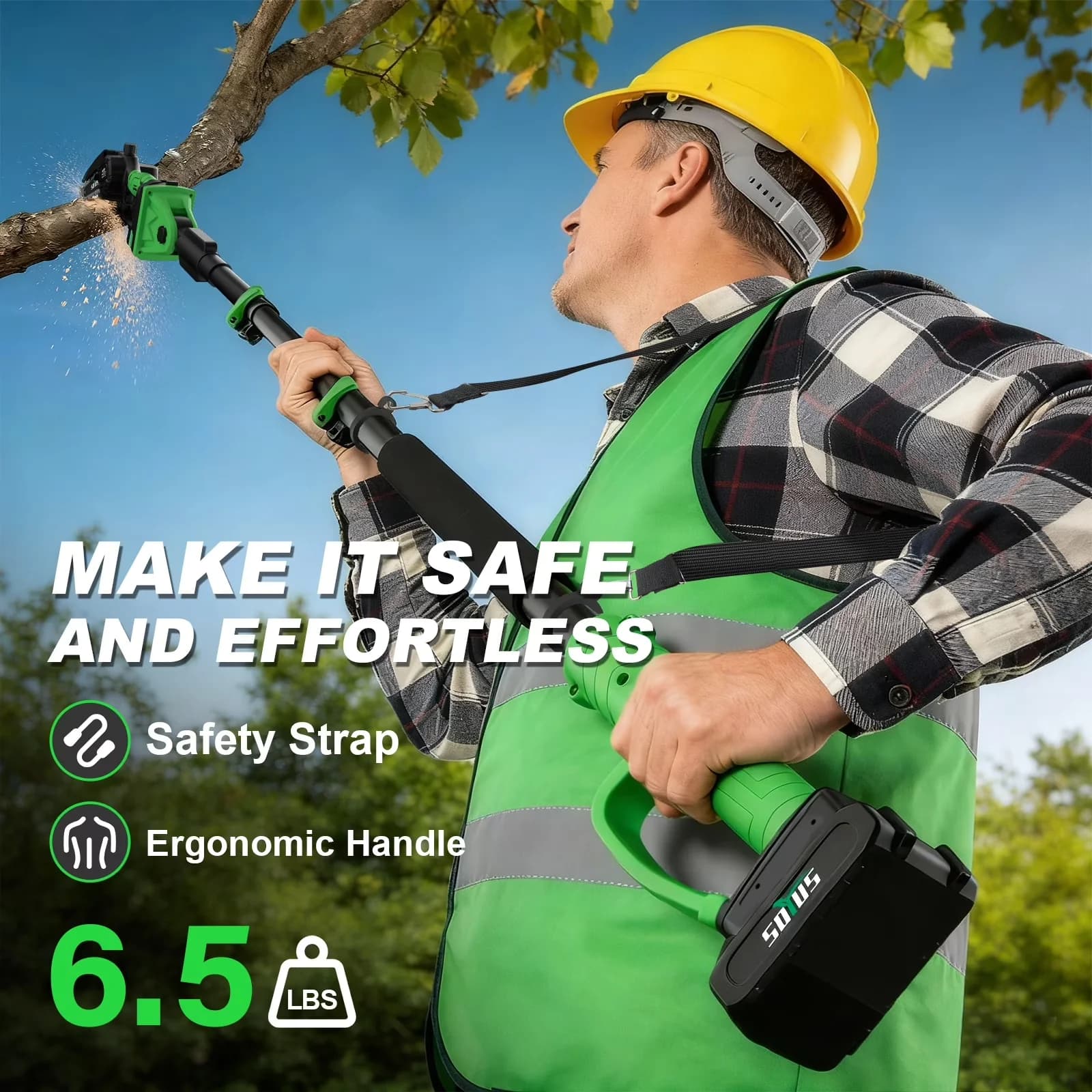 Quality Pole Saw with Battery, 20V, Telescoping for Multiple Applications - Model E3BD9B