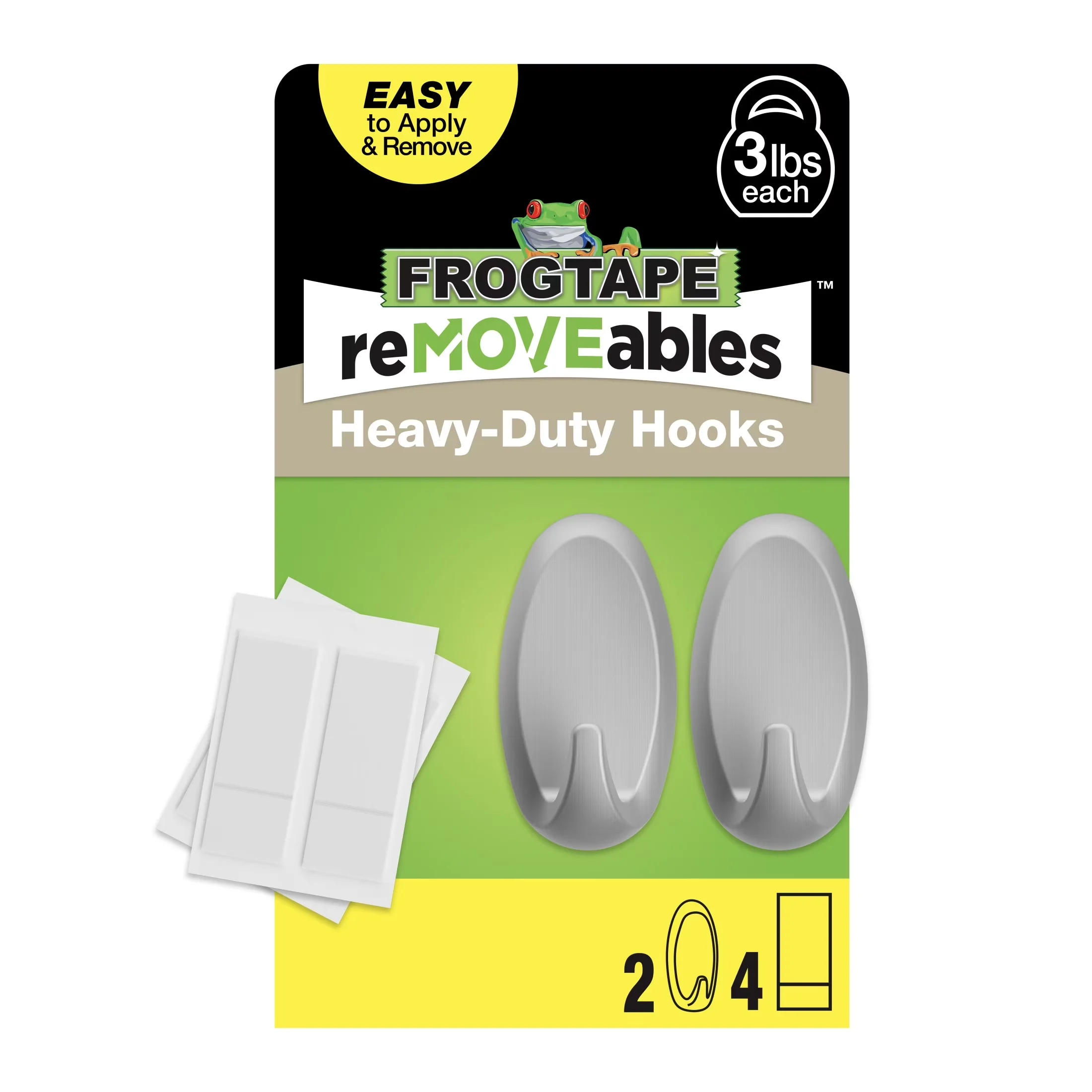 Damage-Free Hanging Modern with Easy Installation, 2 Hooks and 4 Adhesive Strips, Brand: FrogTape - Plastic Silver Model 870919