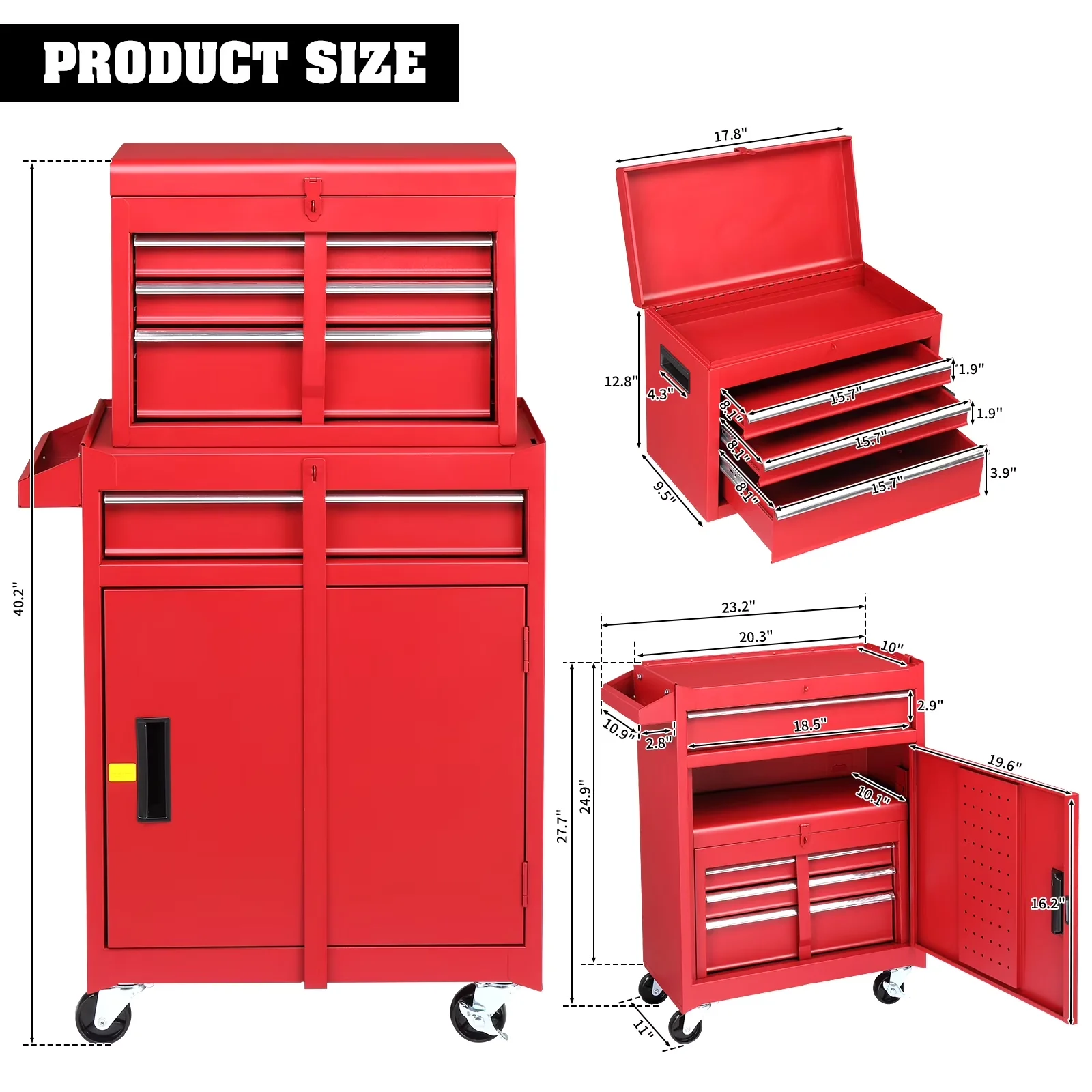 Toolstorage Essential with Carrying Handles, Lockable, Wheeled - Metal Red Model 30A007