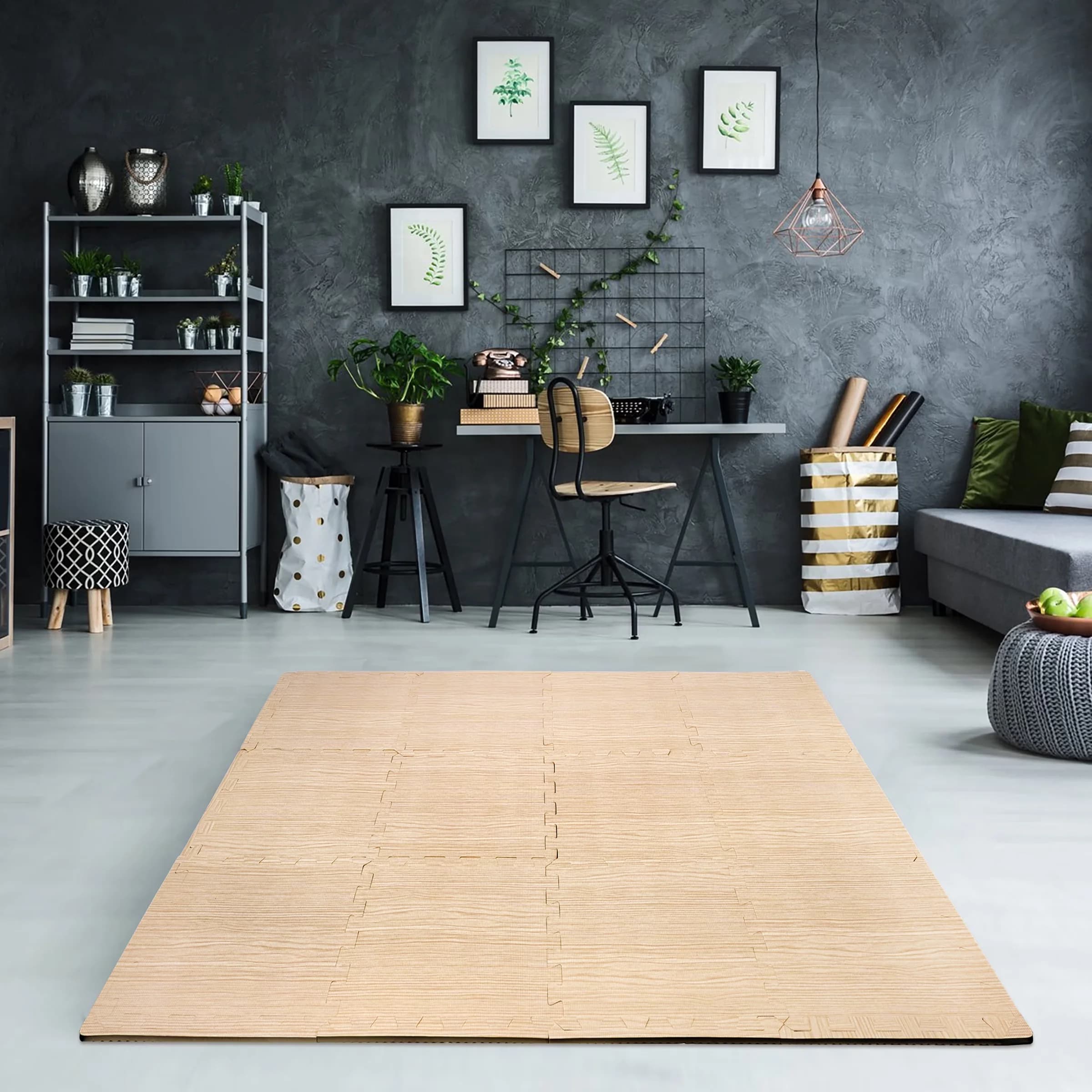 Essential Grey Vinyl Flooring Vinyl Plank Flooring with Interlocking - Foam Brown Model C45D2E