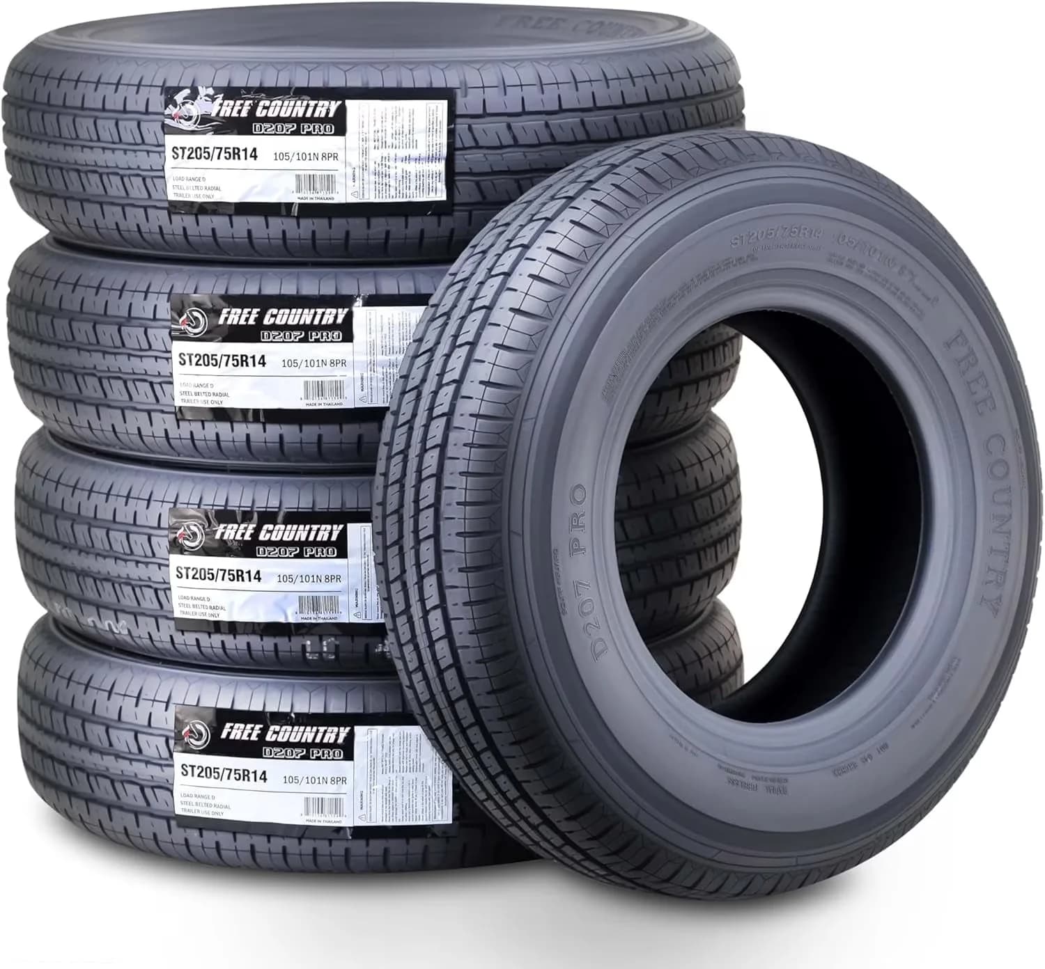 Trailer Tire Compact with Load Range: D, Set 5, Ply Rated: 8 - 75R14 for Multiple Applications Model A2A974