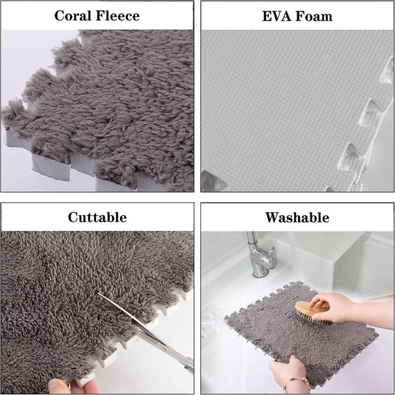 Stylish Grey Vinyl Flooring Vinyl Plank Flooring with 12x12 Inch Interlocking Carpet Tiles, Soft Non-Slip Foam Pads, Border - Cotton... Model B43D9A